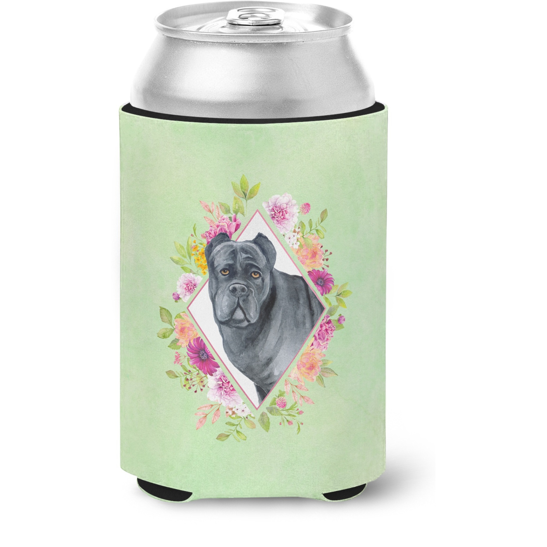 &quotCaroline's Treasures CK4285CC Cane Corso Green Flowers Can or Bottle Hugger cold-beverage-koozies, 12 oz, Multicolor"