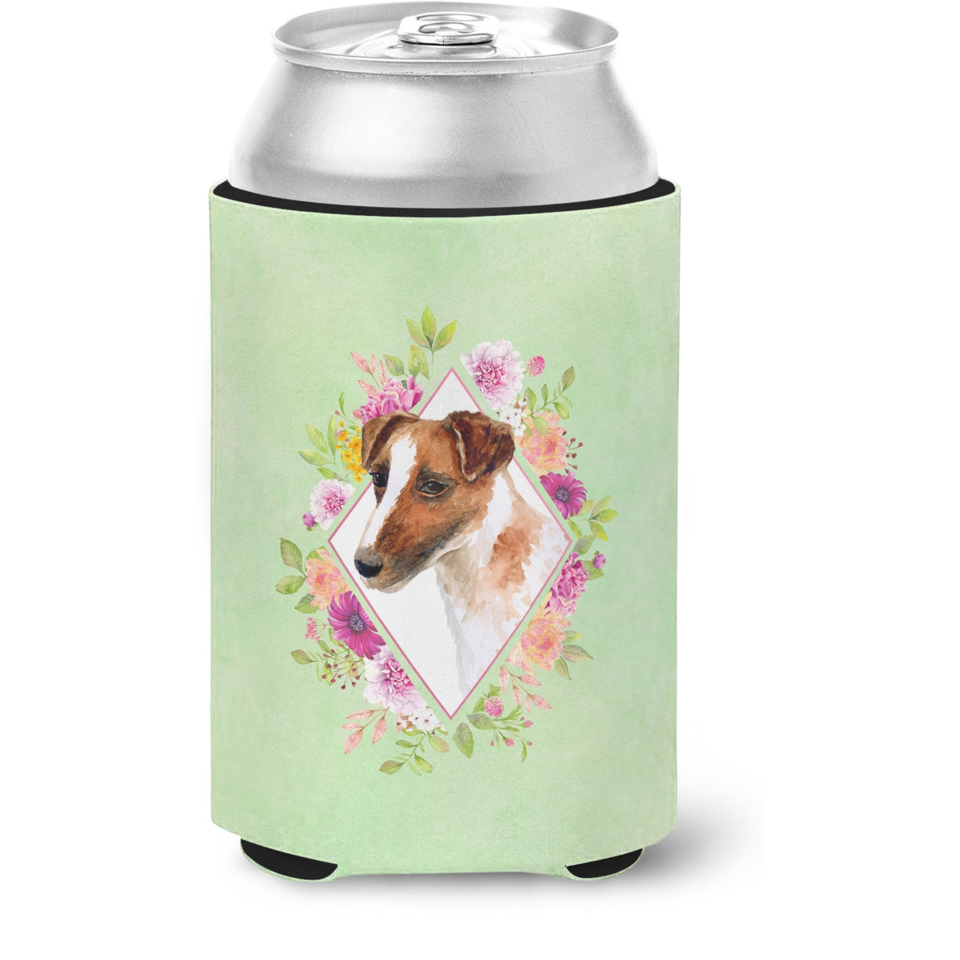 &quotCaroline's Treasures CK4301CC Jack Russell Terrier Green Flowers Can or Bottle Hugger cold-beverage-koozies, 12 oz, Multicolor"