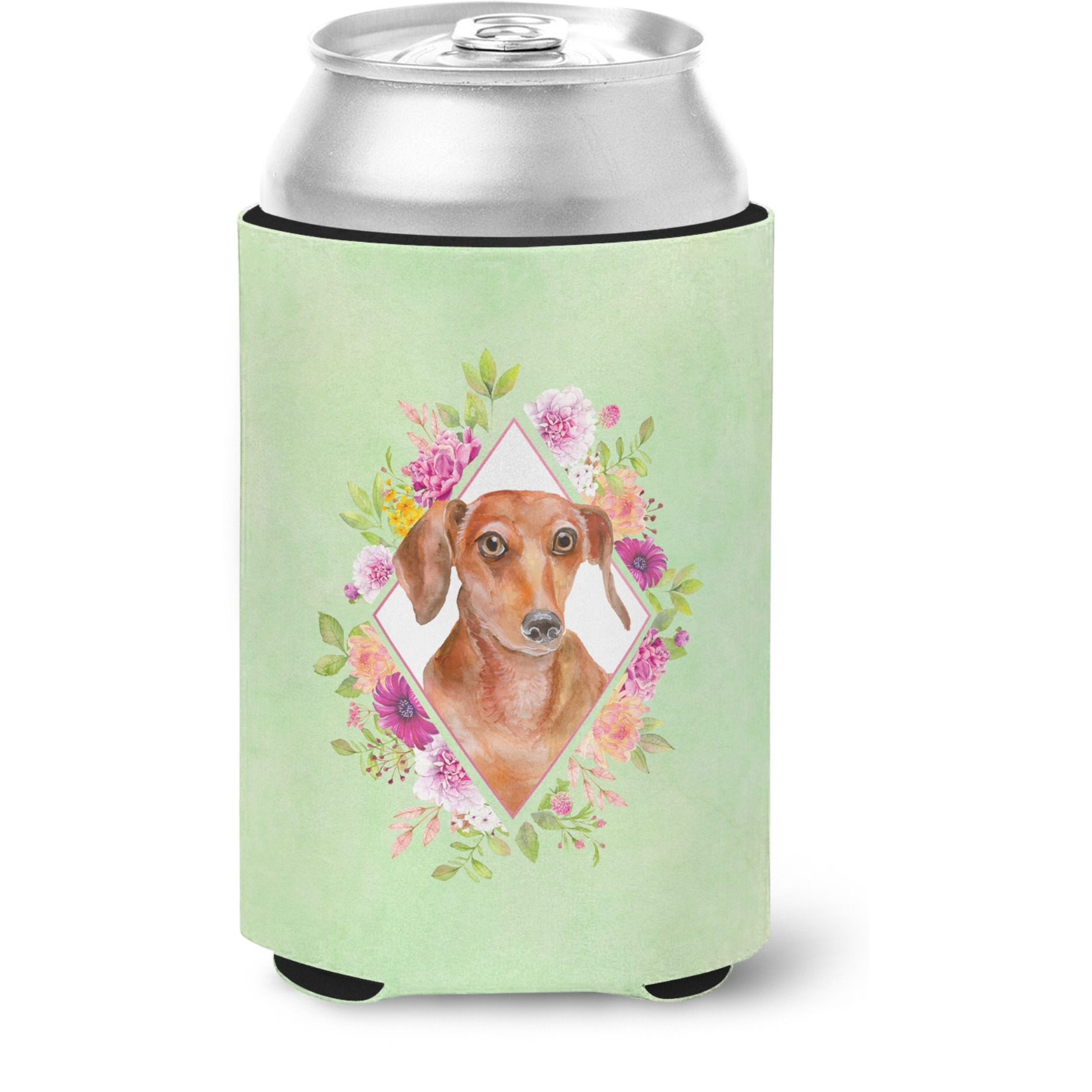 &quotCaroline's Treasures CK4295CC Dachshund Red 2 Green Flowers Can or Bottle Hugger cold-beverage-koozies, 12 oz, Multicolor"