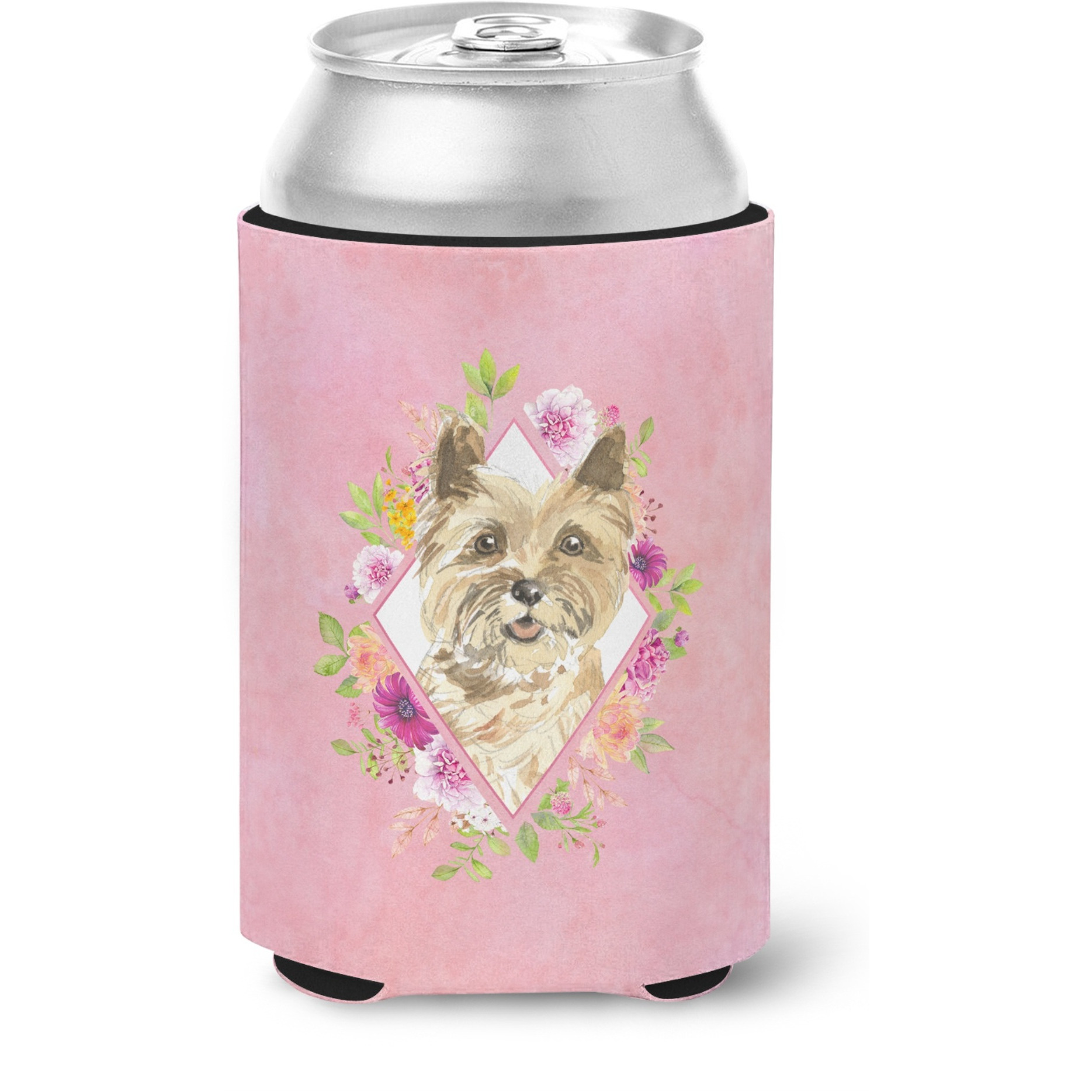 &quotCaroline's Treasures CK4250CC Cairn Terrier Pink Flowers Can or Bottle Hugger cold-beverage-koozies, 12 oz, Multicolor"