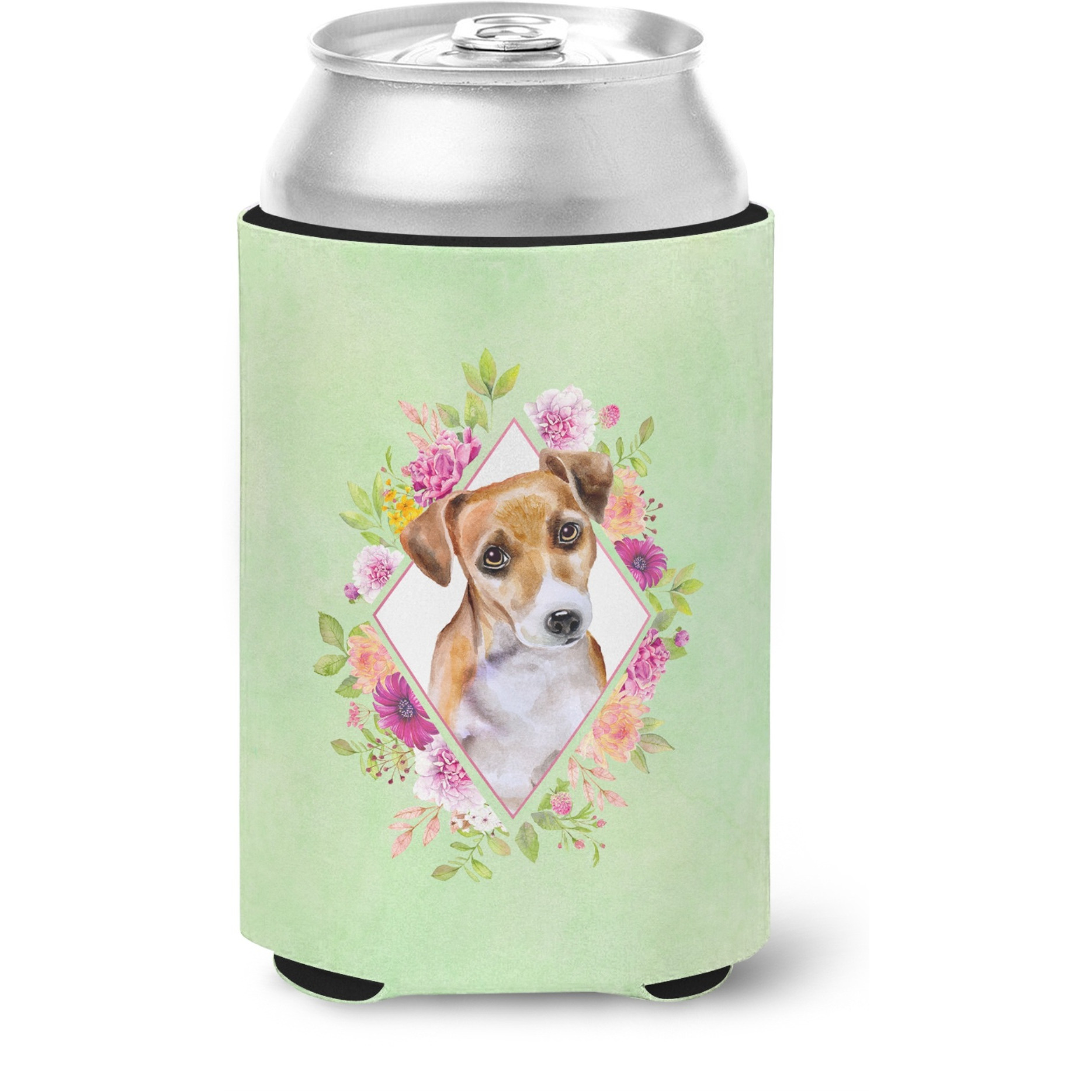 &quotCaroline's Treasures Jack Russell Terrier 1 Green Flowers Can or Bottle Hugger cold-beverage-koozies, 12 oz, Multicolor"