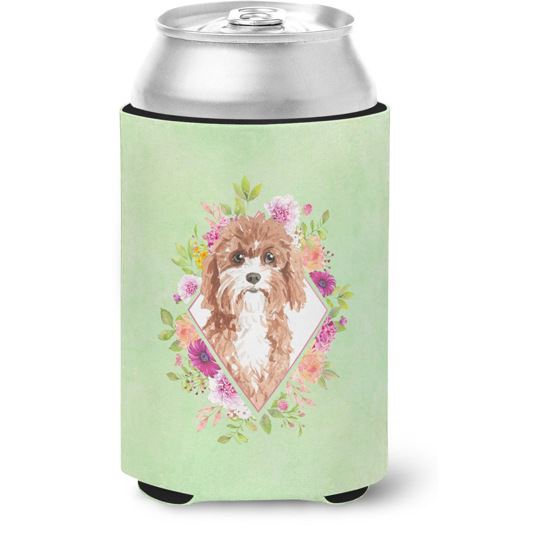 &quotCaroline's Treasures CK4407CC Cavapoo Green Flowers Can or Bottle Hugger cold-beverage-koozies, 12 oz, Multicolor"