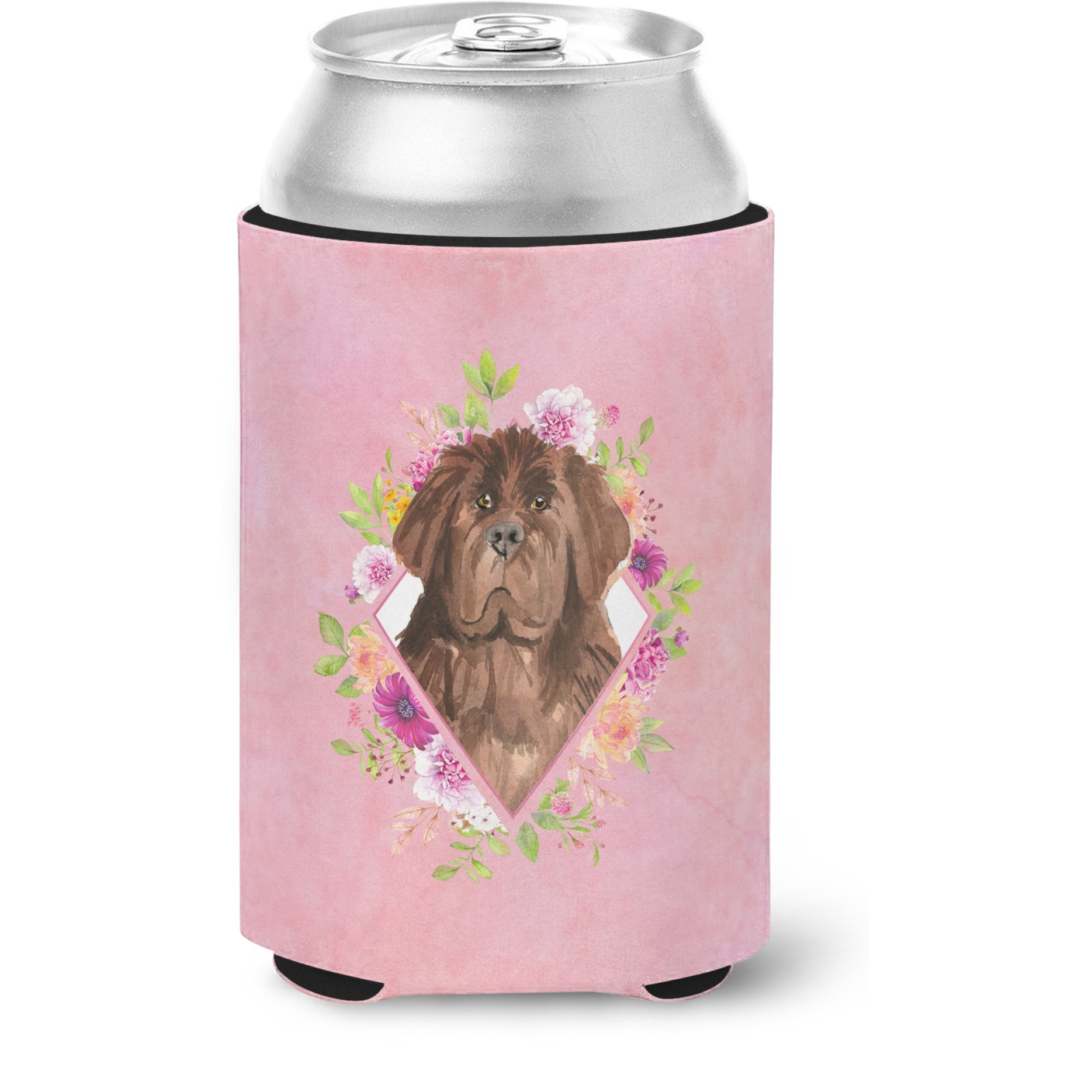 &quotCaroline's Treasures CK4221CC Newfoundland Pink Flowers Can or Bottle Hugger cold-beverage-koozies, 12 oz, Multicolor"