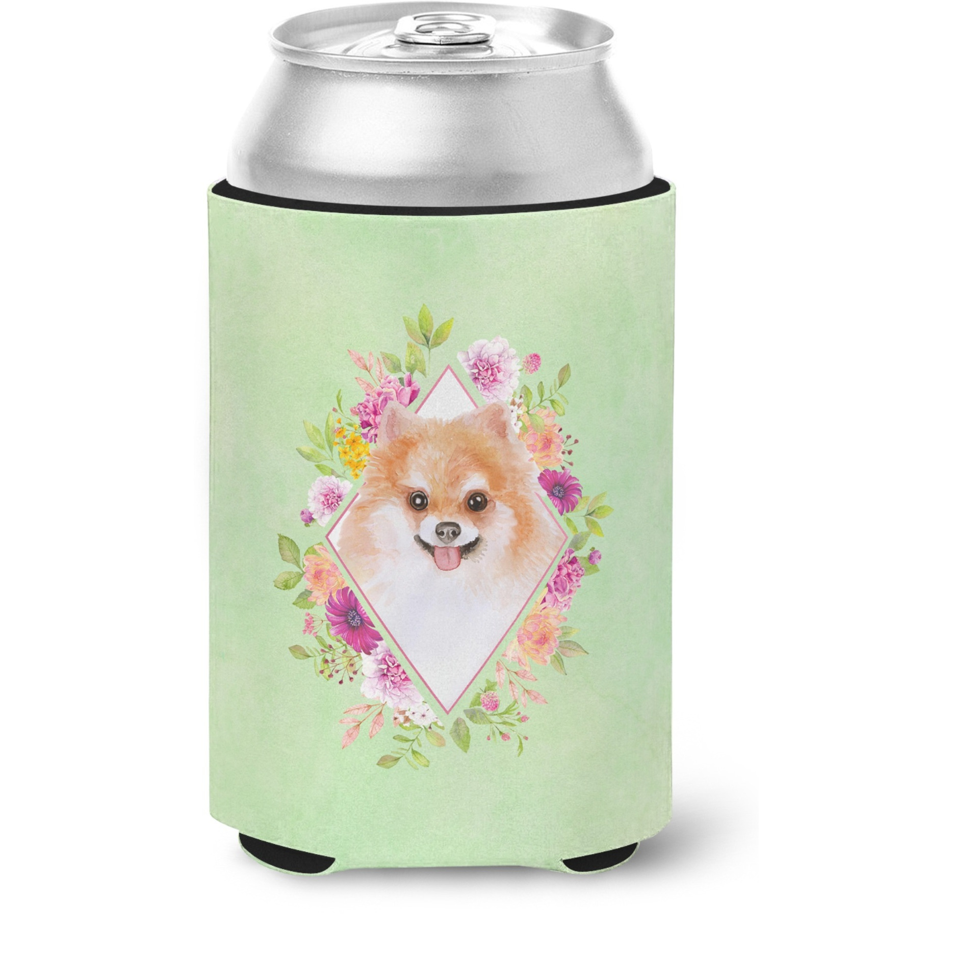 &quotCaroline's Treasures CK4329CC Pomeranian 1 Green Flowers Can or Bottle Hugger cold-beverage-koozies, 12 oz, Multicolor"