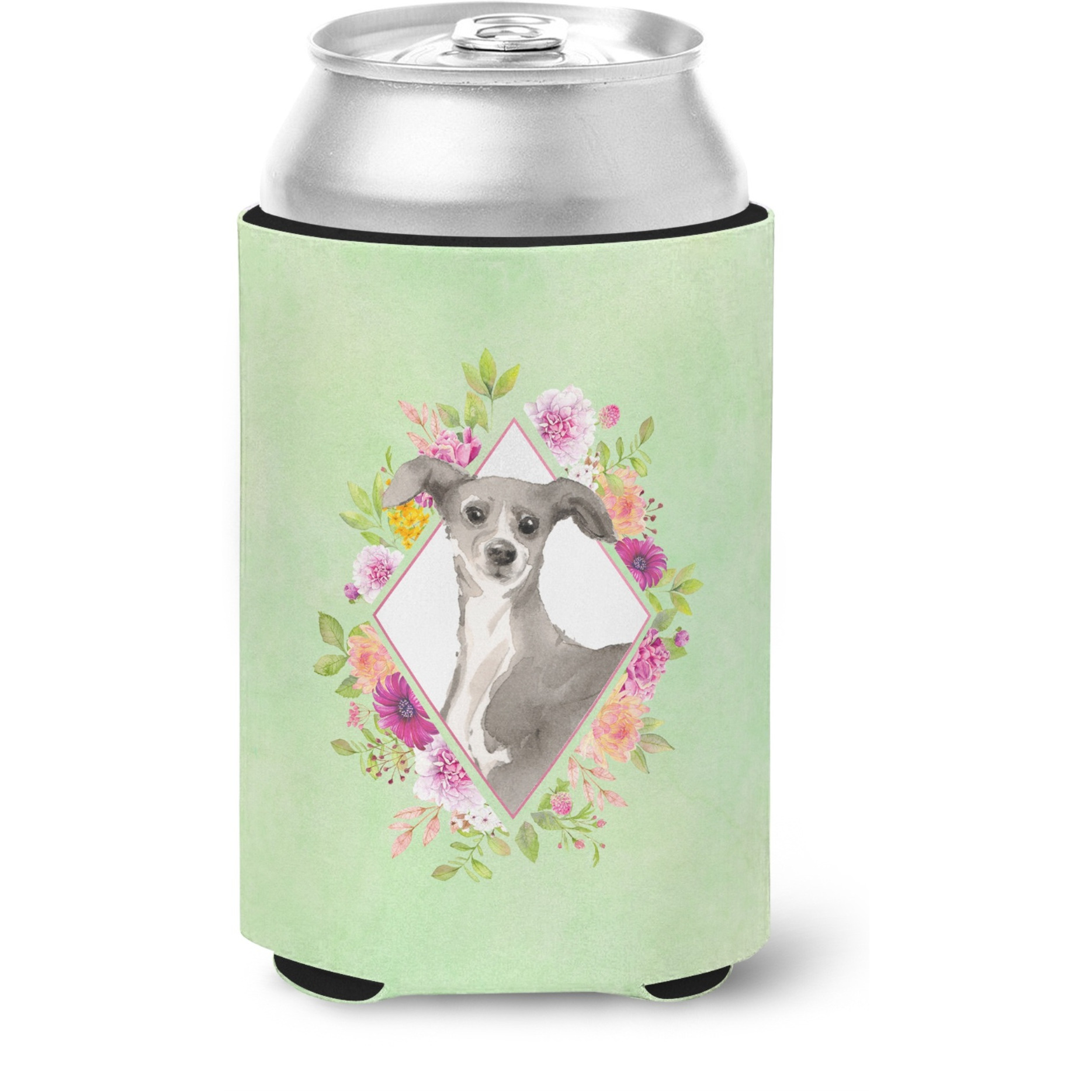 &quotCaroline's Treasures CK4390CC Italian Greyhound Green Flowers Can or Bottle Hugger cold-beverage-koozies, 12 oz, Multicolor"