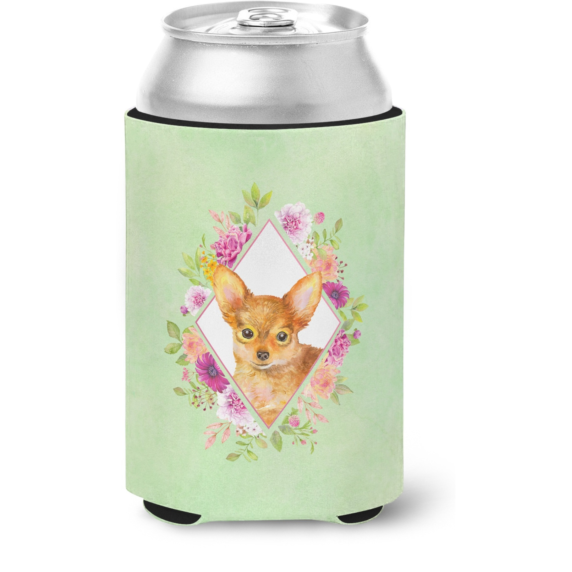 &quotCaroline's Treasures CK4350CC Toy Terrier Green Flowers Can or Bottle Hugger cold-beverage-koozies, 12 oz, Multicolor"