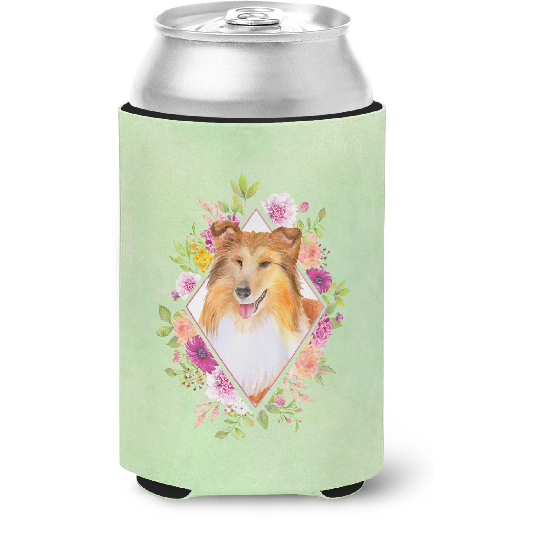 &quotCaroline's Treasures Sheltie Shetland Sheepdog Green Flowers Can or Bottle Hugger cold-beverage-koozies, 12 oz, Multicolor"