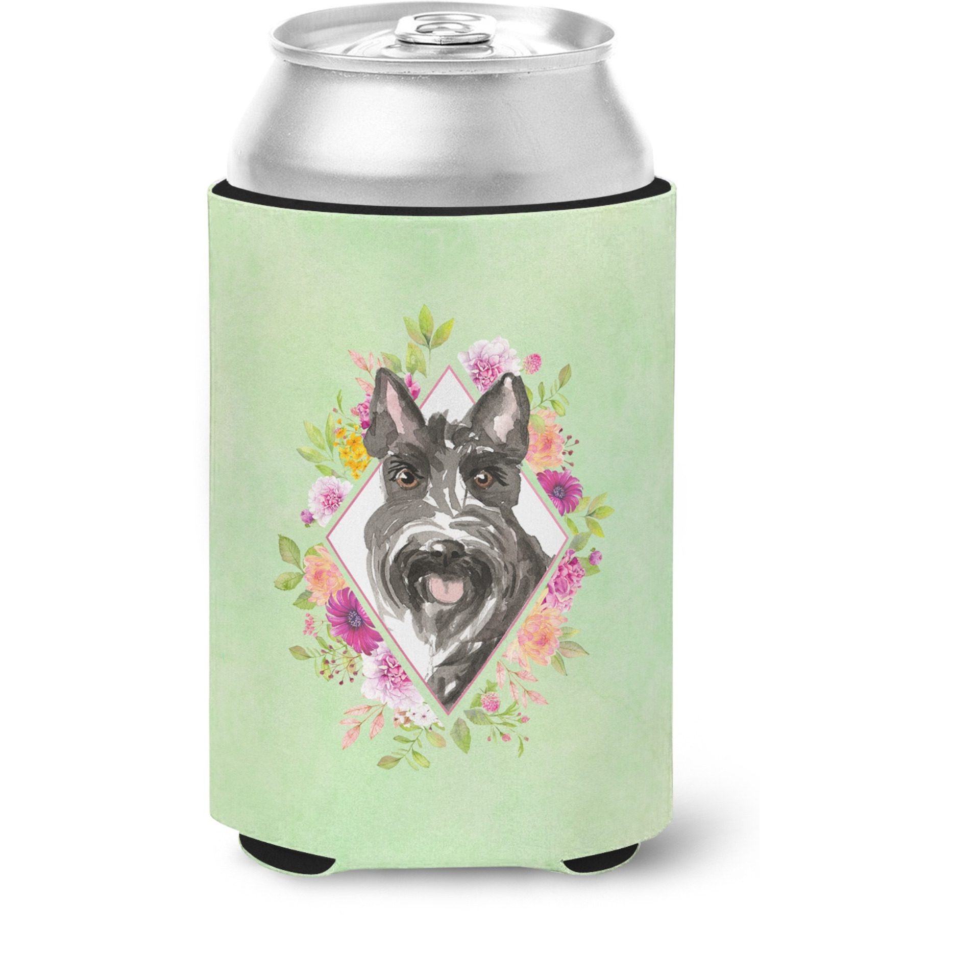 &quotCaroline's Treasures CK4374CC Scottish Terrier Green Flowers Can or Bottle Hugger cold-beverage-koozies, 12 oz, Multicolor"