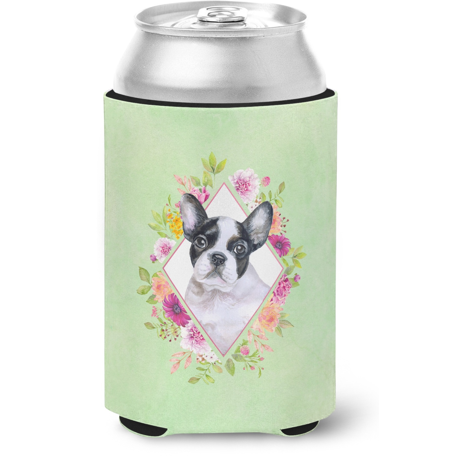 &quotCaroline's Treasures CK4303CC French Bulldog Green Flowers Can or Bottle Hugger cold-beverage-koozies, 12 oz, Multicolor"