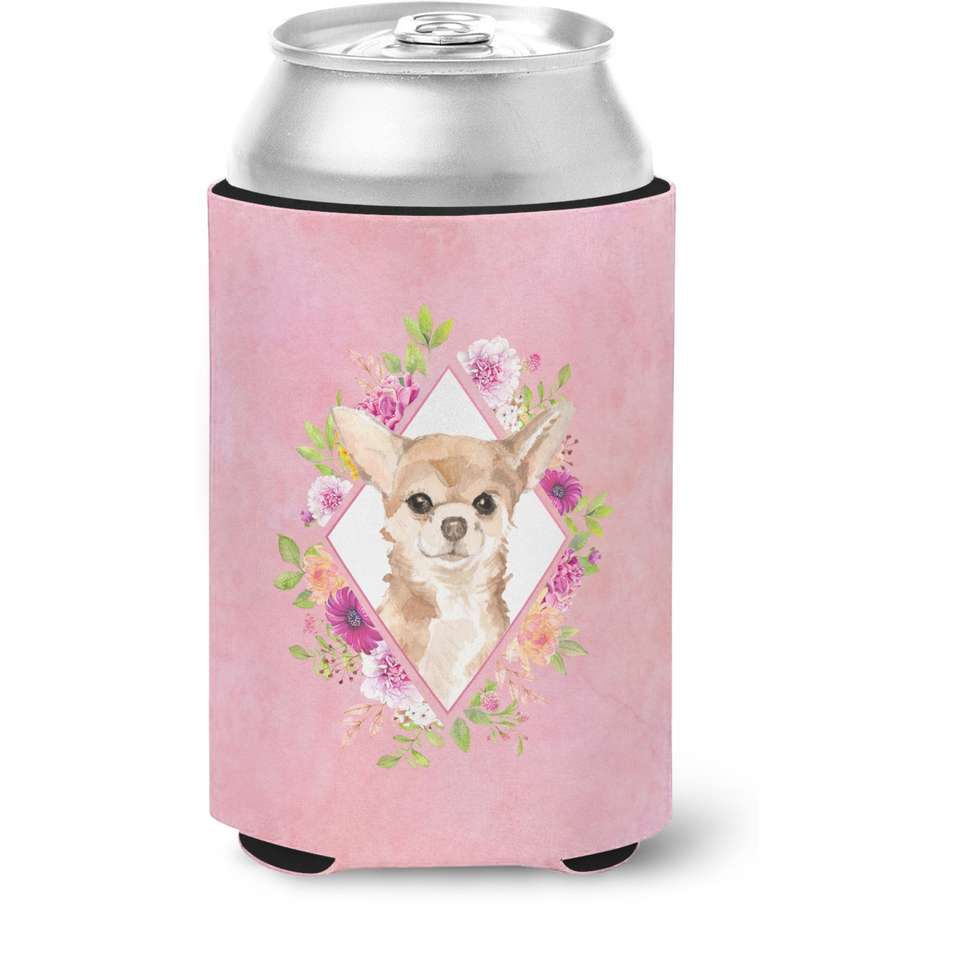 &quotCaroline's Treasures CK4245CC Chihuahua Pink Flowers Can or Bottle Hugger cold-beverage-koozies, 12 oz, Multicolor"