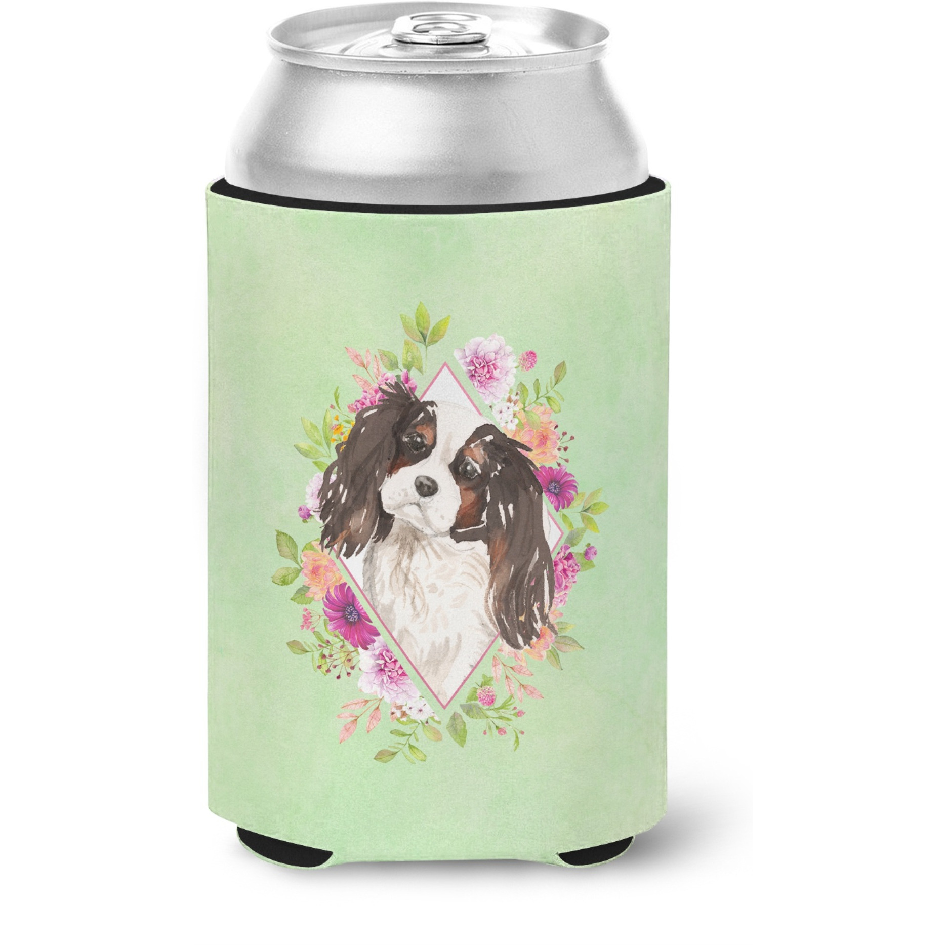 &quotCaroline's Treasures Tricolor Cavalier Spaniel Green Flowers Can or Bottle Hugger cold-beverage-koozies, 12 oz, Multicolor"
