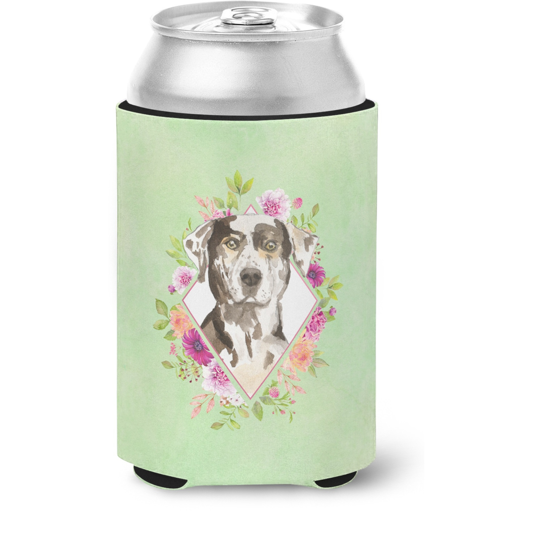 &quotCaroline's Treasures Catahoula Leopard Dog Green Flowers Can or Bottle Hugger cold-beverage-koozies, 12 oz, Multicolor"