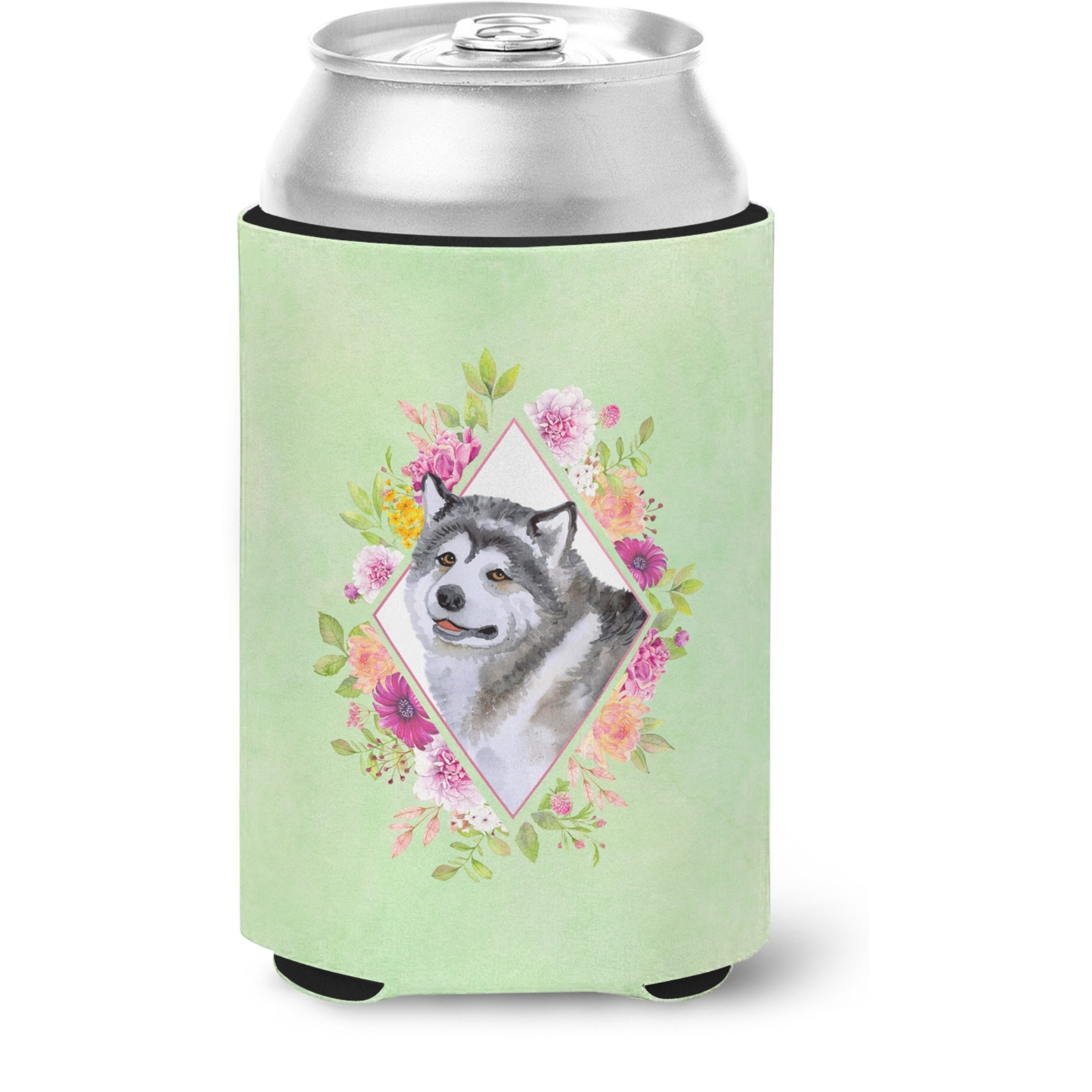 &quotCaroline's Treasures CK4272CC Alaskan Malamute Green Flowers Can or Bottle Hugger cold-beverage-koozies, 12 oz, Multicolor"