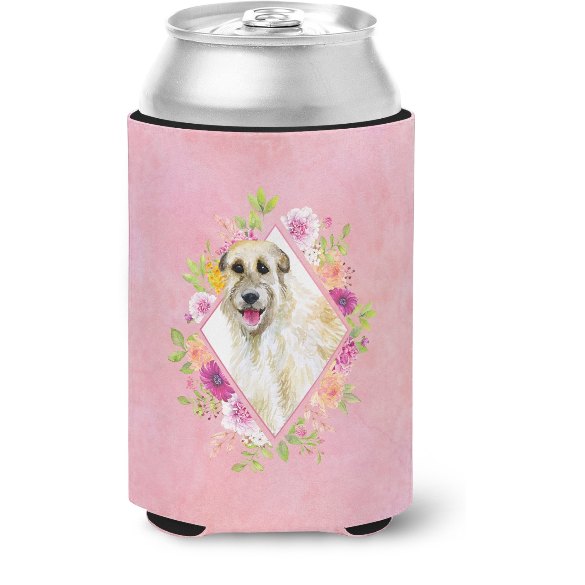 &quotCaroline's Treasures CK4153CC Irish Wolfhound Pink Flowers Can or Bottle Hugger cold-beverage-koozies, 12 oz, Multicolor"