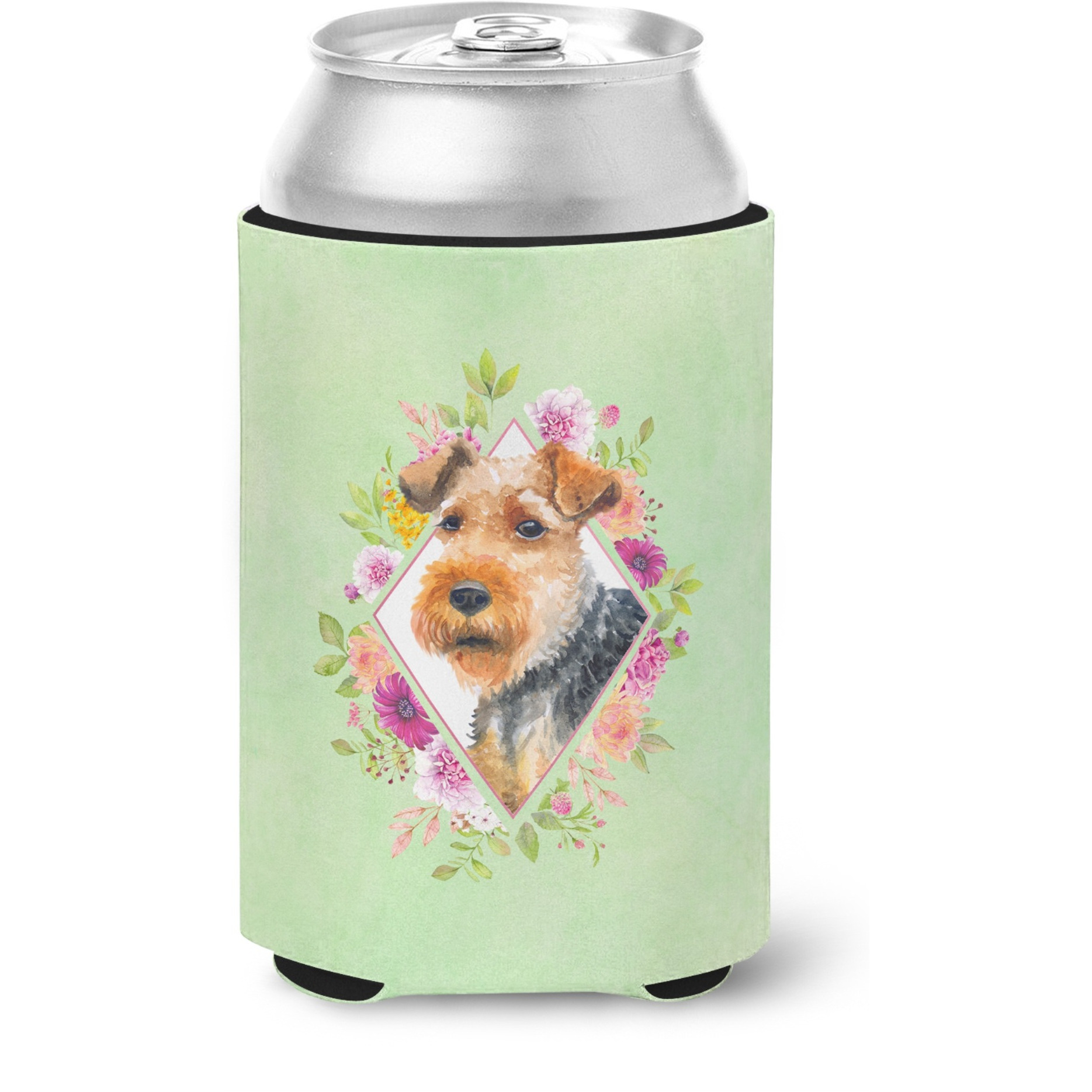 &quotCaroline's Treasures CK4352CC Welsh Terrier Green Flowers Can or Bottle Hugger cold-beverage-koozies, 12 oz, Multicolor"