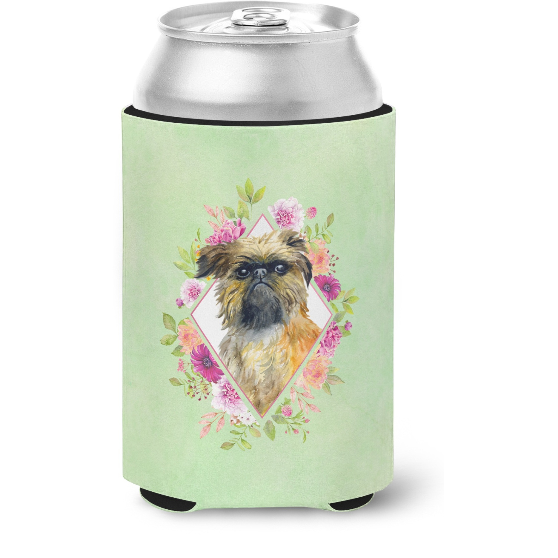 &quotCaroline's Treasures CK4283CC Brussels Griffon Green Flowers Can or Bottle Hugger cold-beverage-koozies, 12 oz, Multicolor"