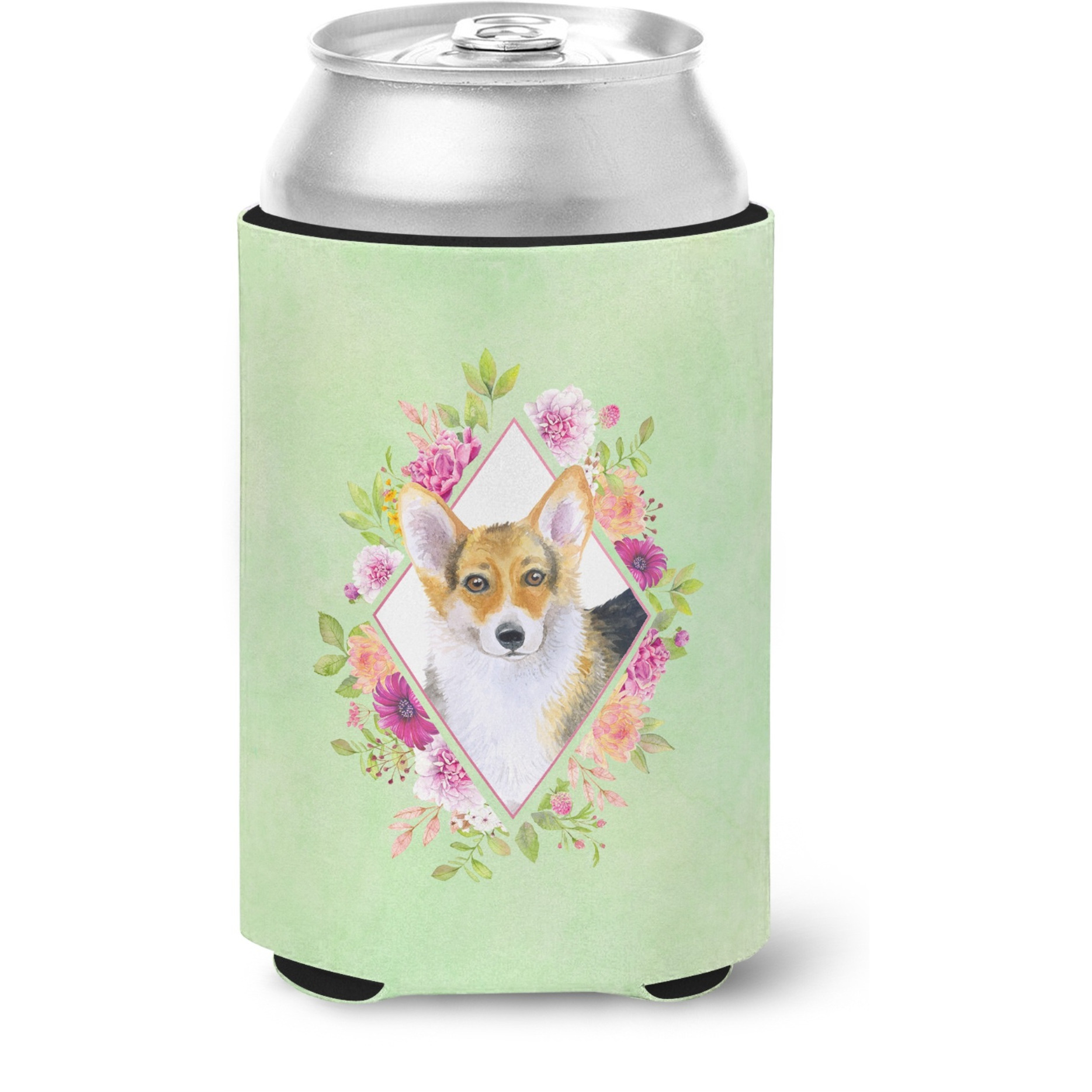 &quotCaroline's Treasures CK4327CC Corgi Green Flowers Can or Bottle Hugger cold-beverage-koozies, 12 oz, Multicolor"