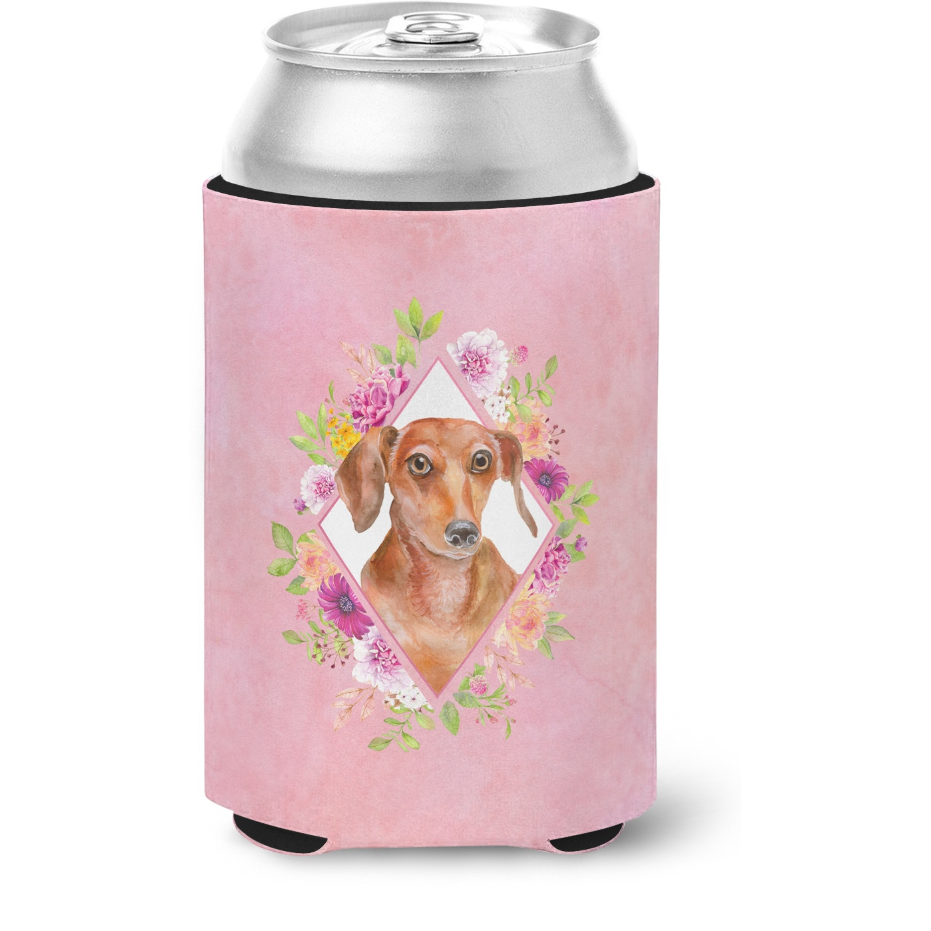 &quotCaroline's Treasures CK4135CC Dachshund Red 2 Pink Flowers Can or Bottle Hugger cold-beverage-koozies, 12 oz, Multicolor"