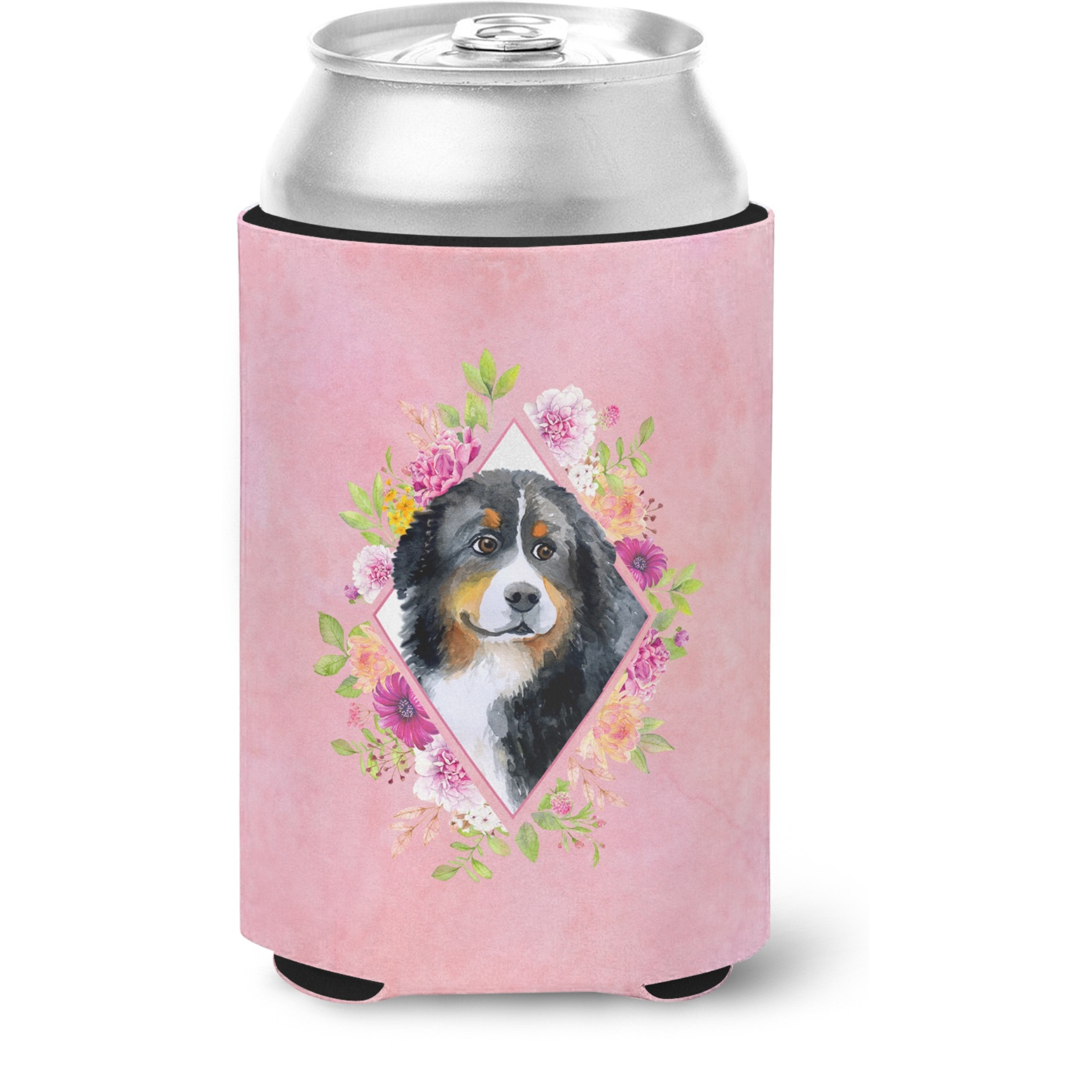 &quotCaroline's Treasures CK4118CC Bernese Mountain Dog Pink Flowers Can or Bottle Hugger cold-beverage-koozies, 12 oz, Multicolor"