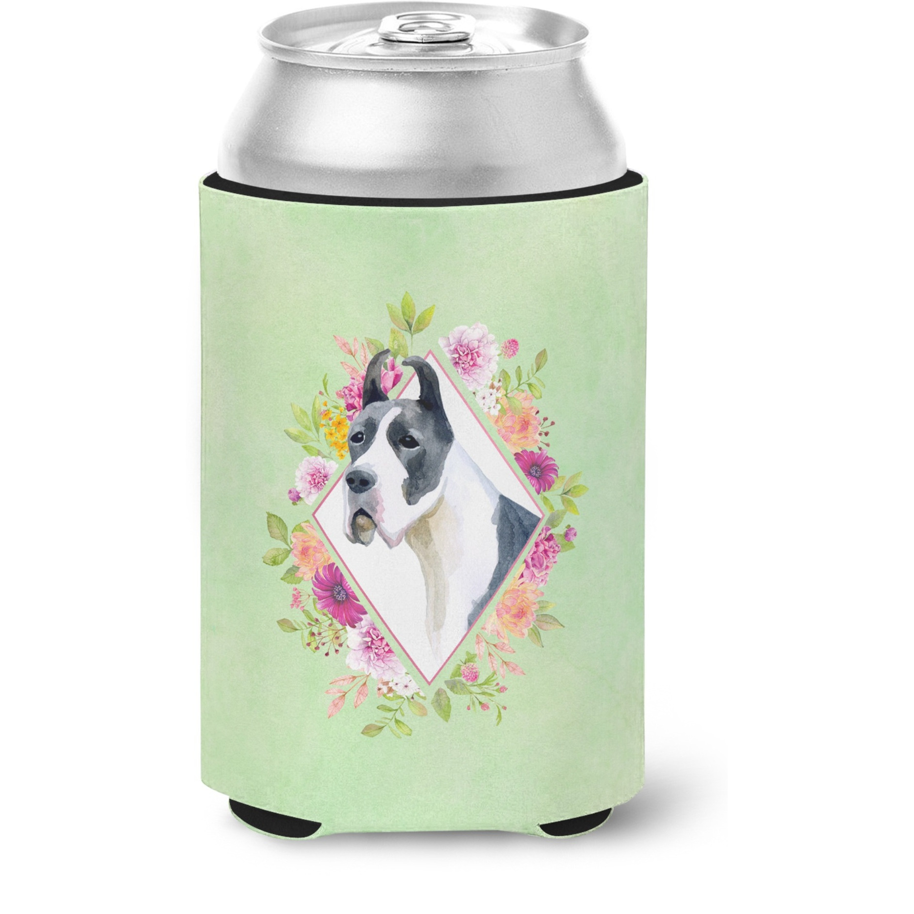 &quotCaroline's Treasures CK4310CC Dane Green Flowers Can or Bottle Hugger cold-beverage-koozies, 12 oz, Multicolor"