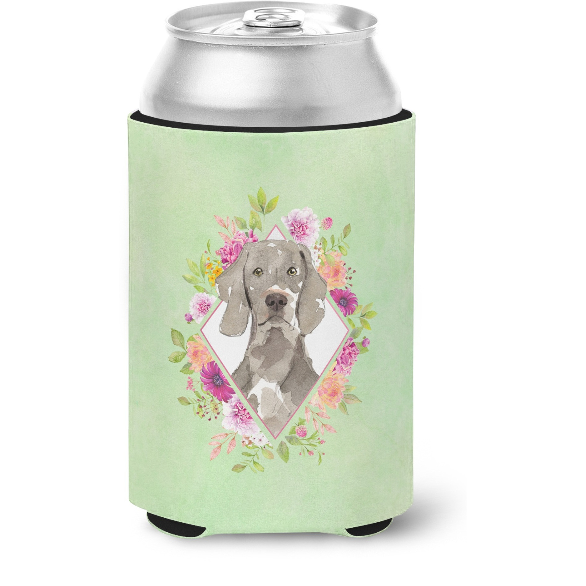 &quotCaroline's Treasures CK4365CC Weimaraner Green Flowers Can or Bottle Hugger cold-beverage-koozies, 12 oz, Multicolor"