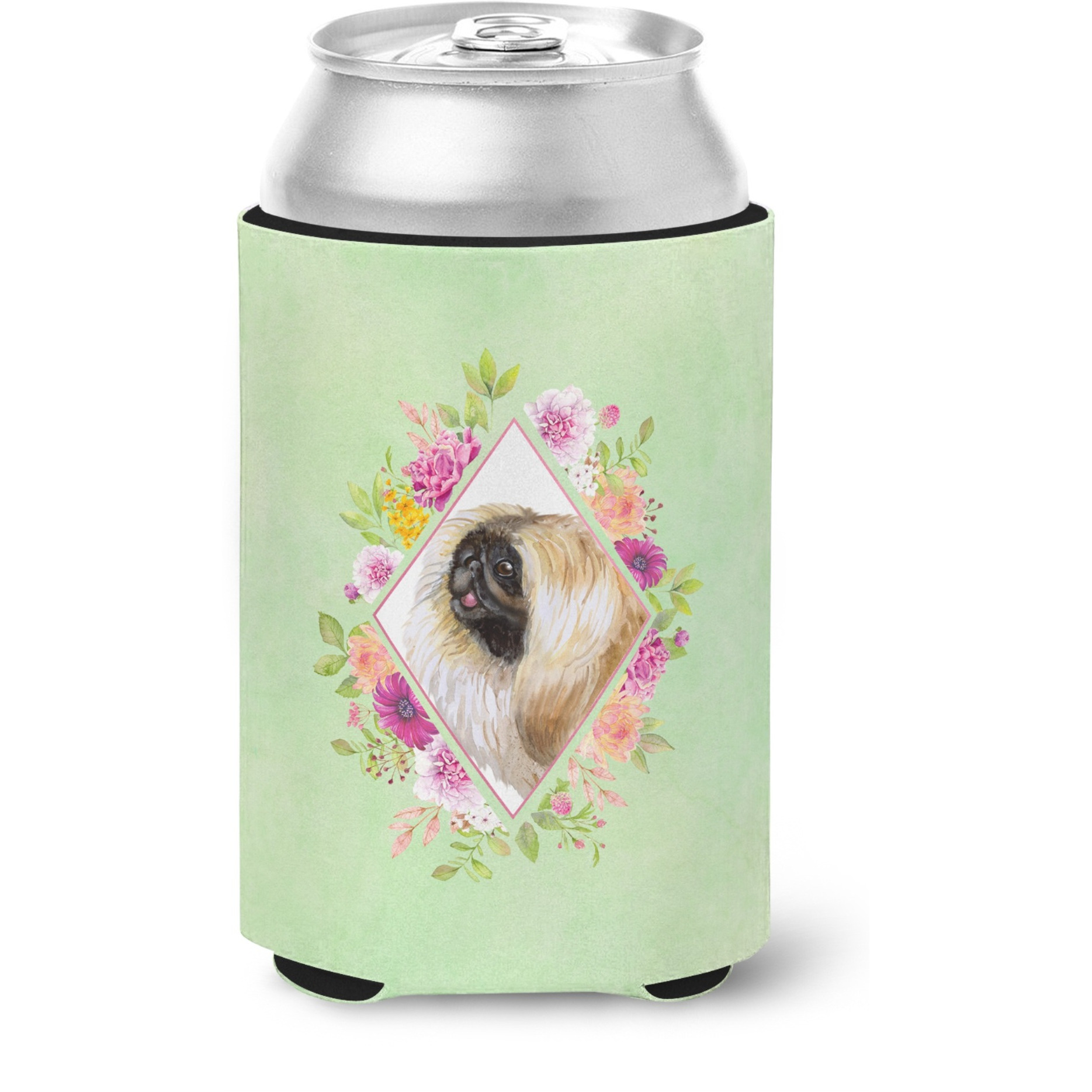 &quotCaroline's Treasures CK4326CC Pekingese Green Flowers Can or Bottle Hugger cold-beverage-koozies, 12 oz, Multicolor"