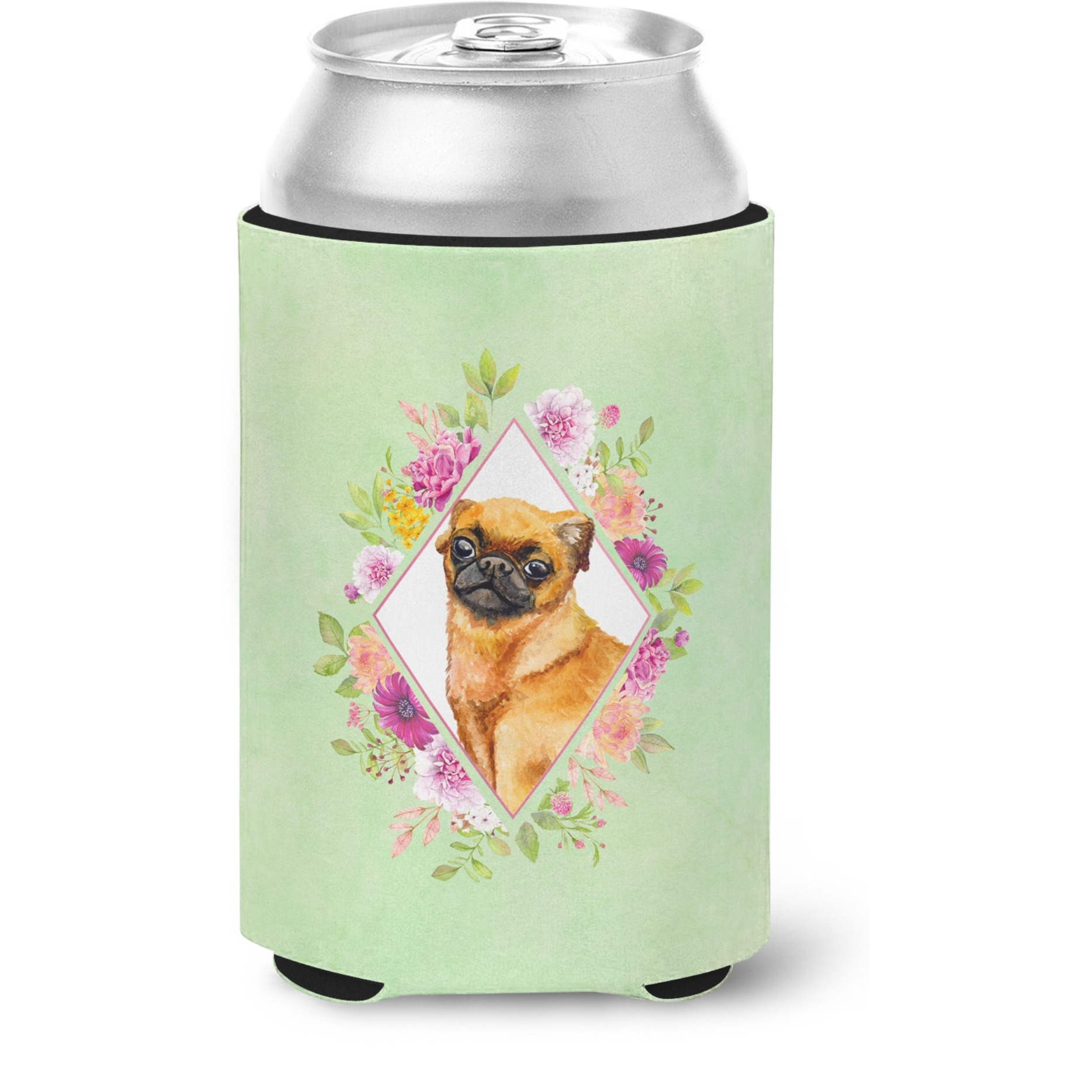 &quotCaroline's Treasures CK4345CC Brabant Griffon Green Flowers Can or Bottle Hugger cold-beverage-koozies, 12 oz, Multicolor"