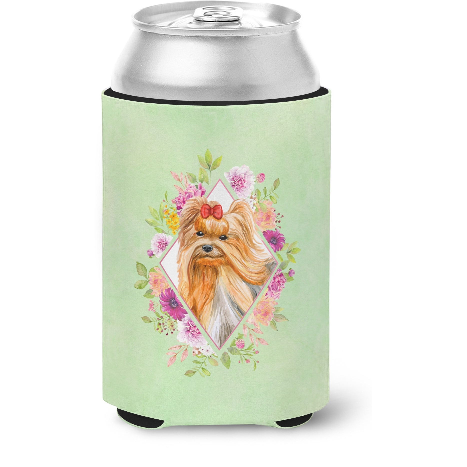 &quotCaroline's Treasures CK4355CC Yorkshire Terrier 2 Green Flowers Can or Bottle Hugger cold-beverage-koozies, 12 oz, Multicolor"