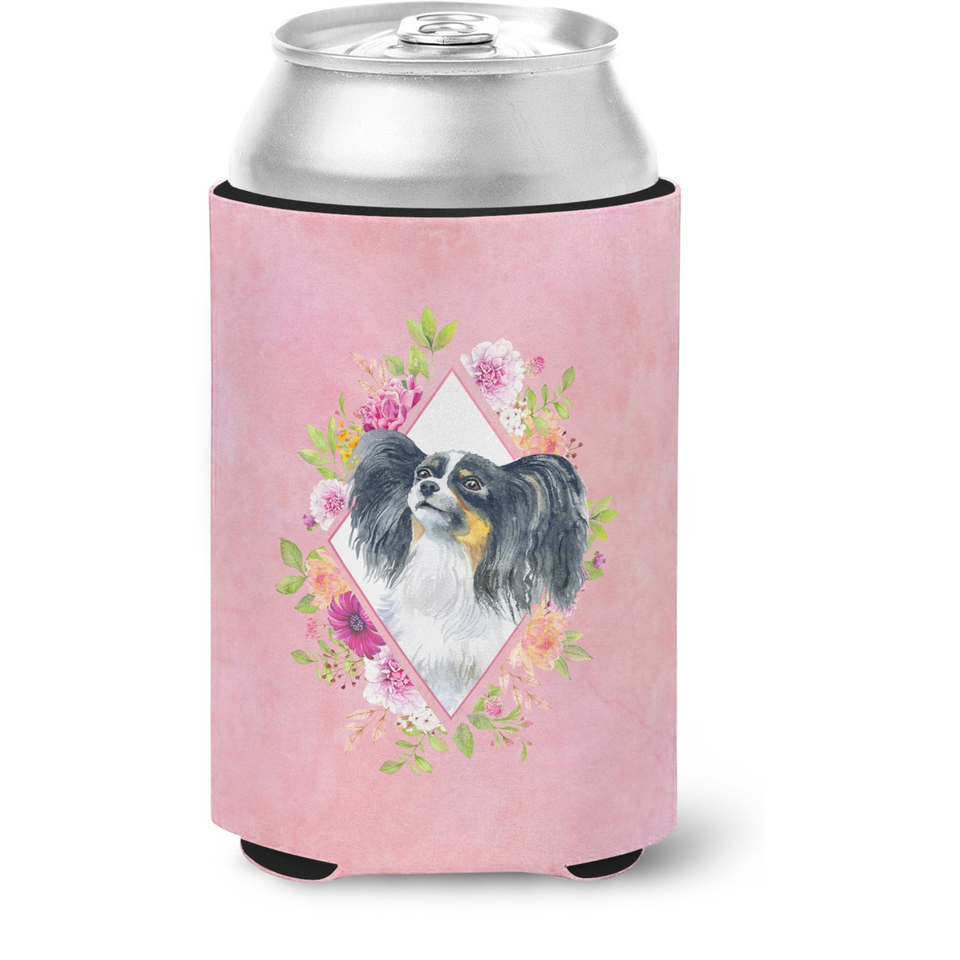 &quotCaroline's Treasures CK4165CC Papillon Pink Flowers Can or Bottle Hugger cold-beverage-koozies, 12 oz, Multicolor"