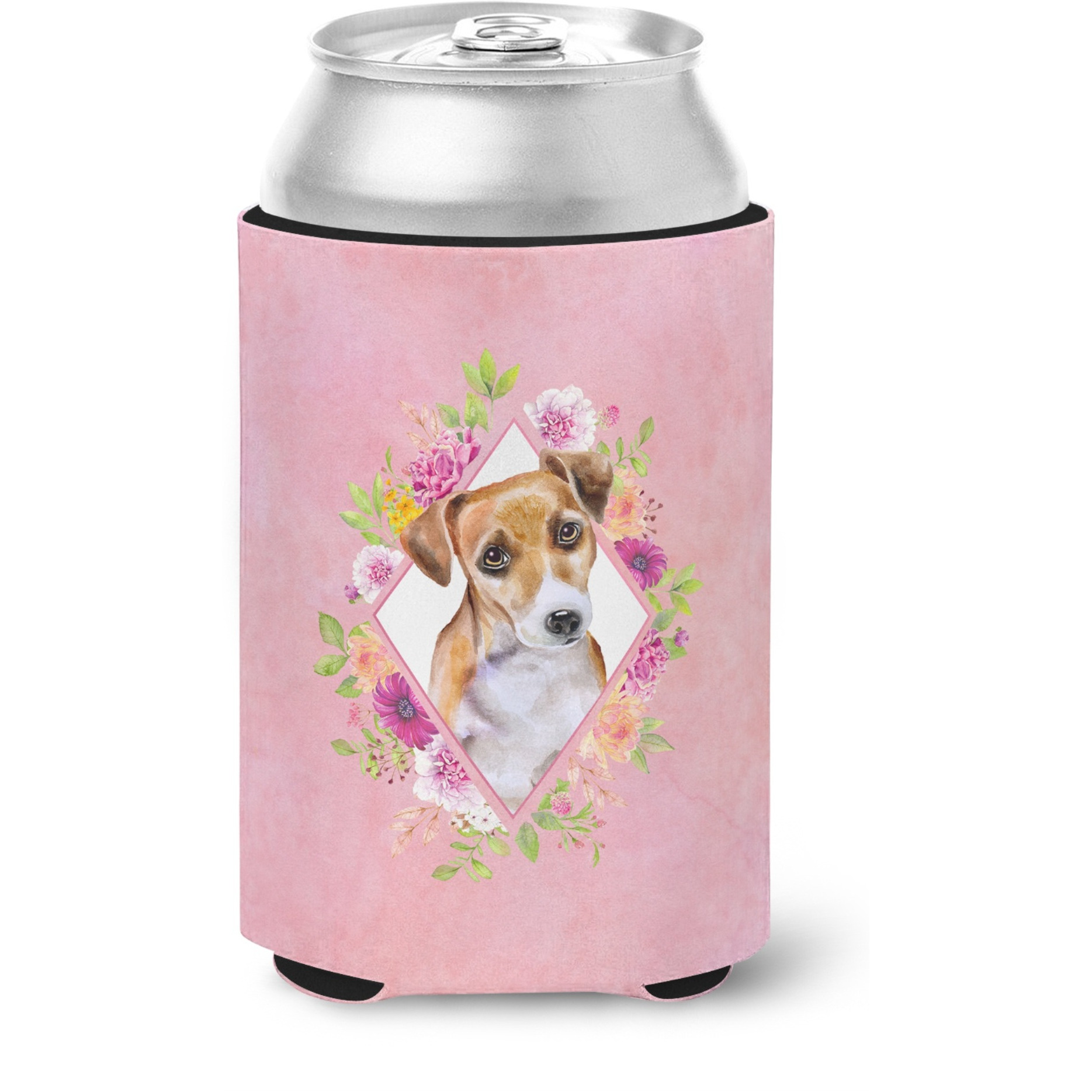 &quotCaroline's Treasures Jack Russell Terrier 1 Pink Flowers Can or Bottle Hugger cold-beverage-koozies, 12 oz, Multicolor"