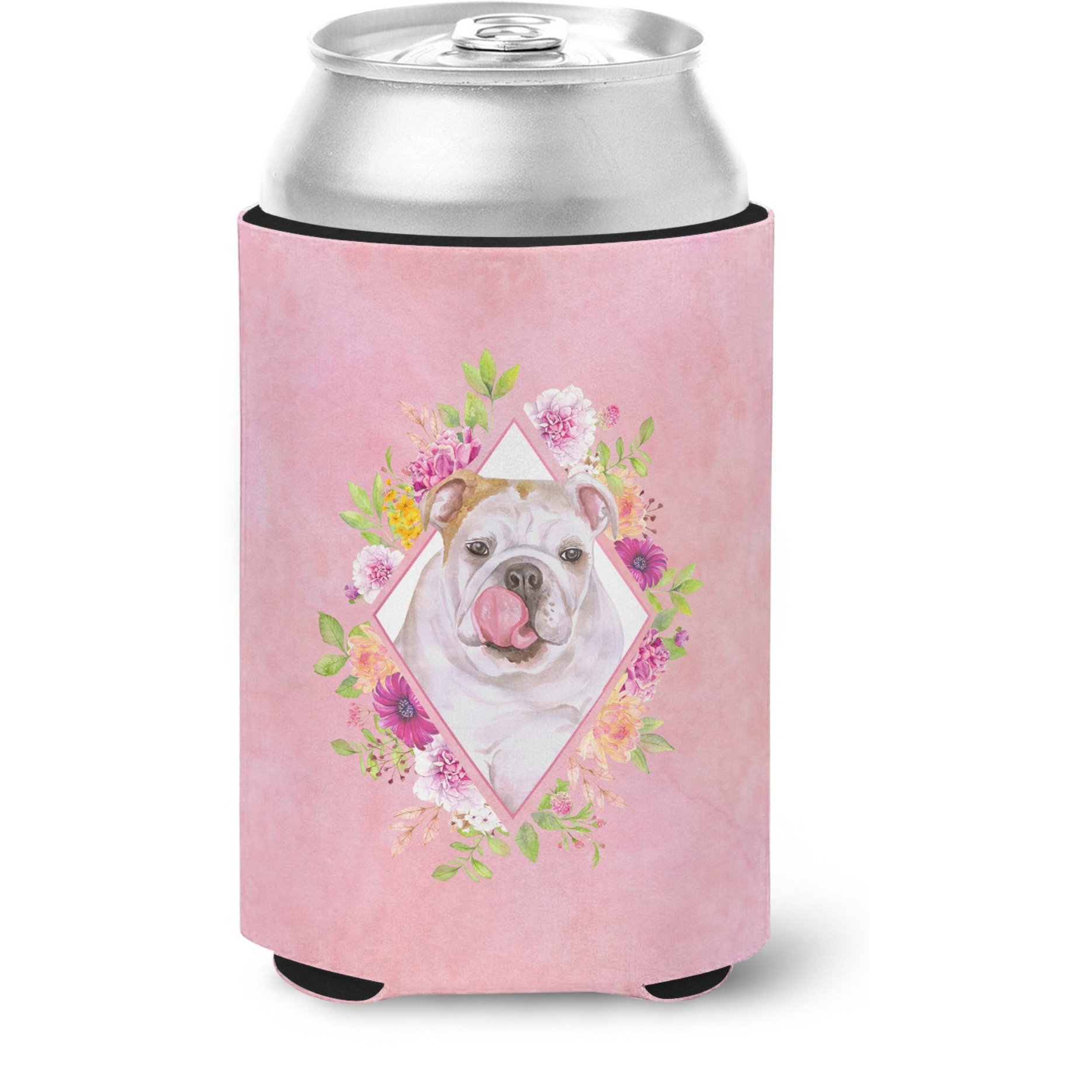 &quotCaroline's Treasures CK4140CC English Bulldog Pink Flowers Can or Bottle Hugger cold-beverage-koozies, 12 oz, Multicolor"