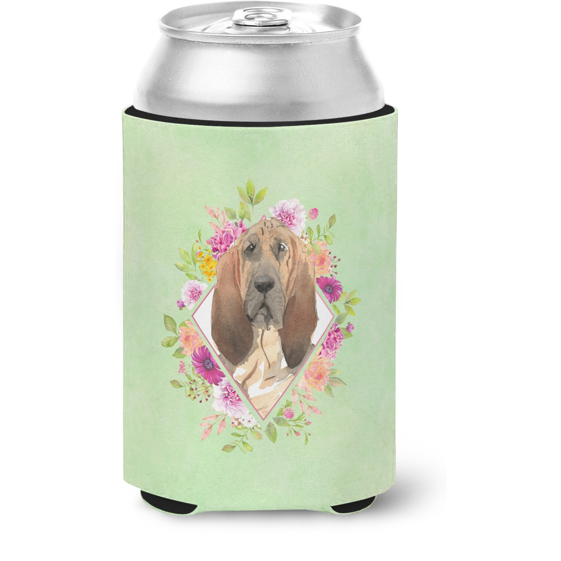 &quotCaroline's Treasures CK4419CC Bloodhound Green Flowers Can or Bottle Hugger cold-beverage-koozies, 12 oz, Multicolor"
