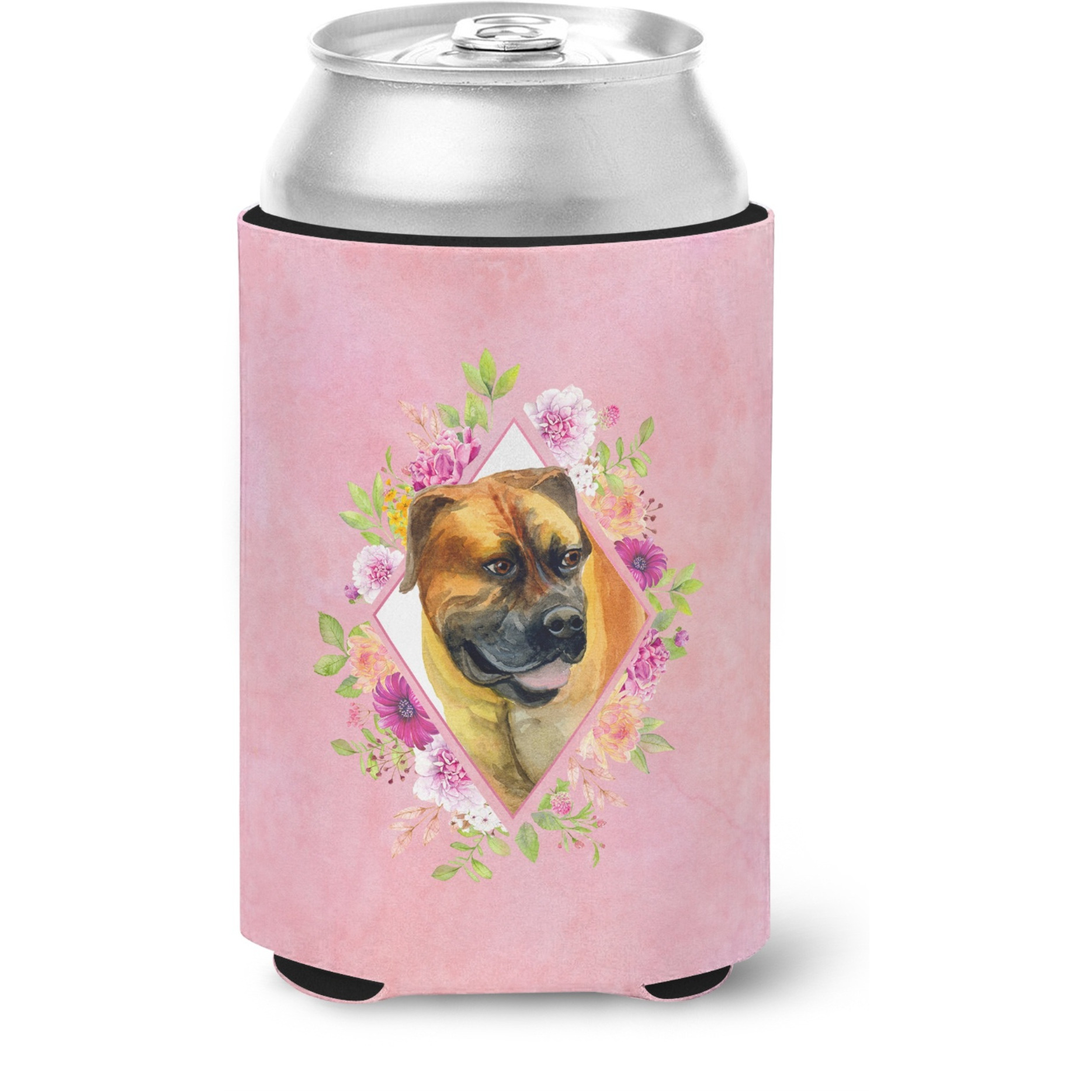 &quotCaroline's Treasures CK4121CC Borboel Mastiff Pink Flowers Can or Bottle Hugger cold-beverage-koozies, 12 oz, Multicolor"