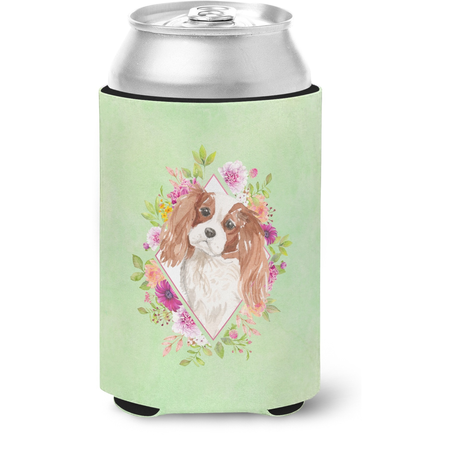&quotCaroline's Treasures Blenheim Cavalier Spaniel Green Flowers Can or Bottle Hugger cold-beverage-koozies, 12 oz, Multicolor"