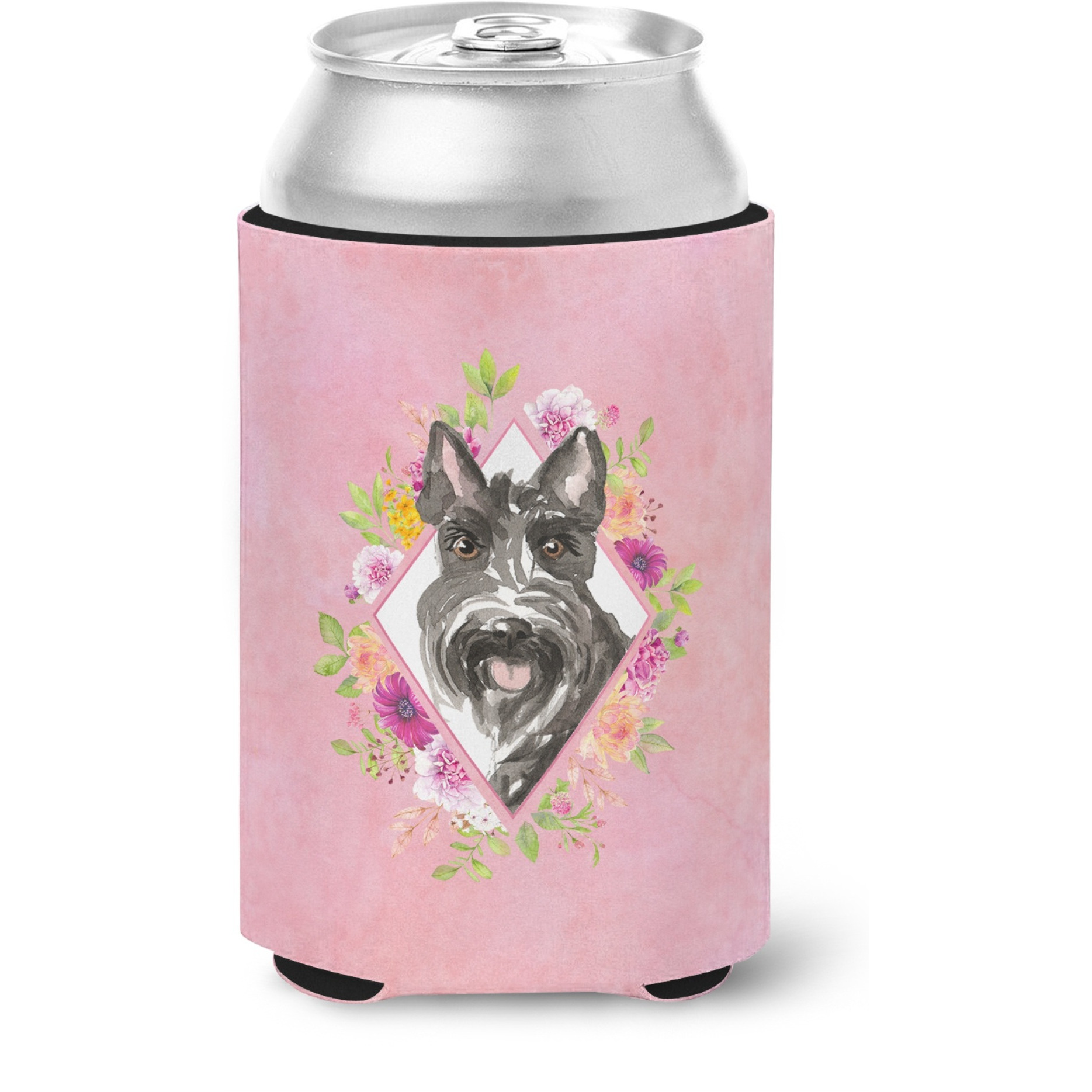 &quotCaroline's Treasures CK4214CC Scottish Terrier Pink Flowers Can or Bottle Hugger cold-beverage-koozies, 12 oz, Multicolor"