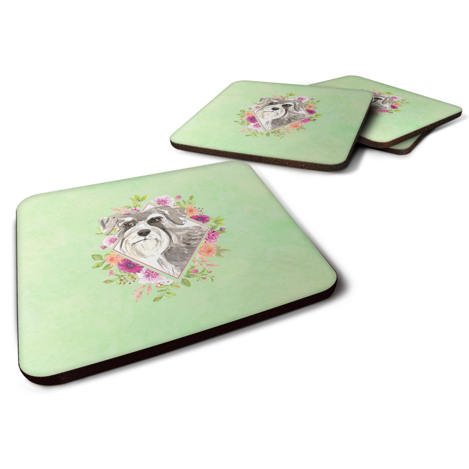 &quotCaroline's Treasures CK4375FC Schnauzer 1 Green Flowers Foam Set of 4 coasters, Multicolor"