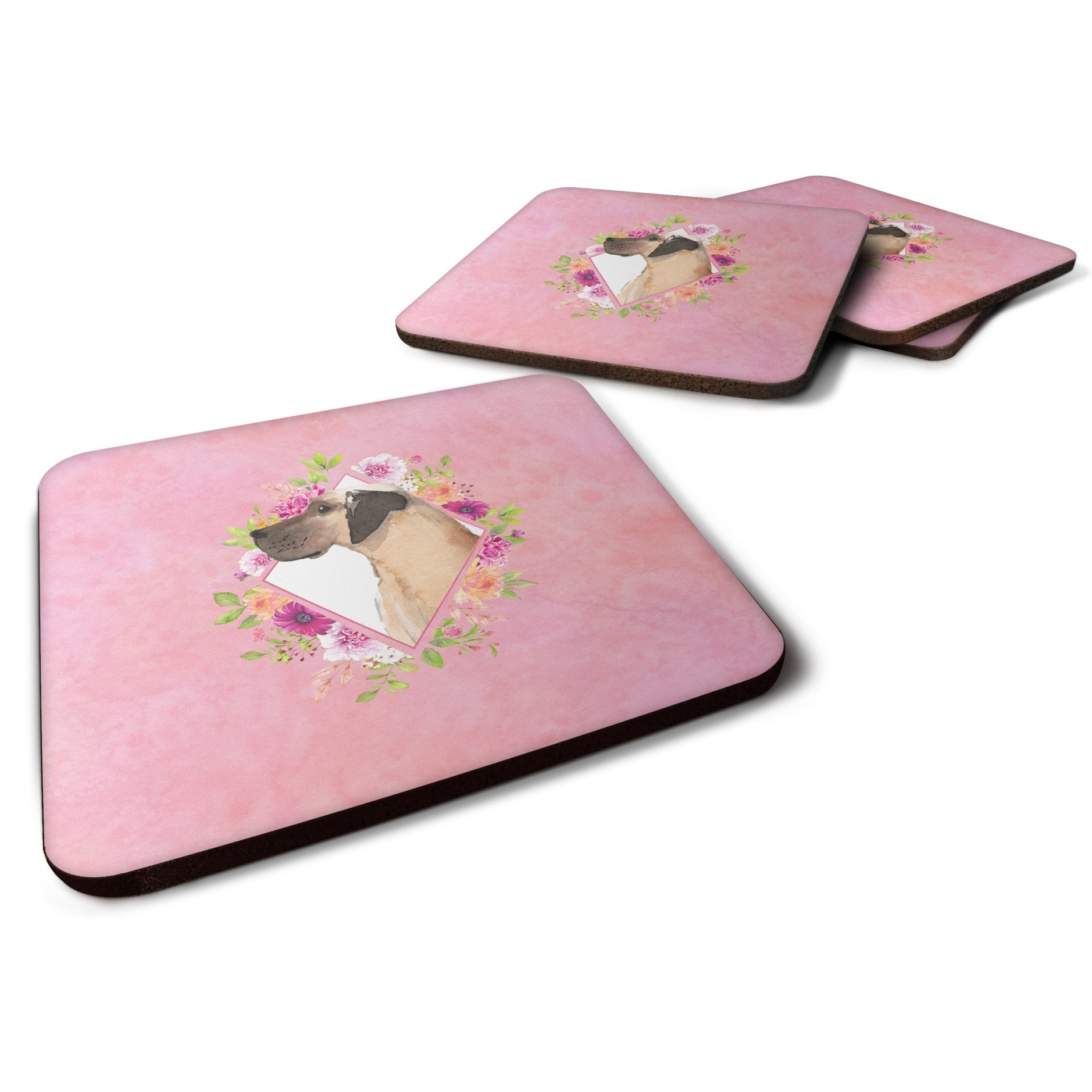&quotCaroline's Treasures CK4234FC Fawn Dane Pink Flowers Foam Set of 4 coasters, Multicolor"