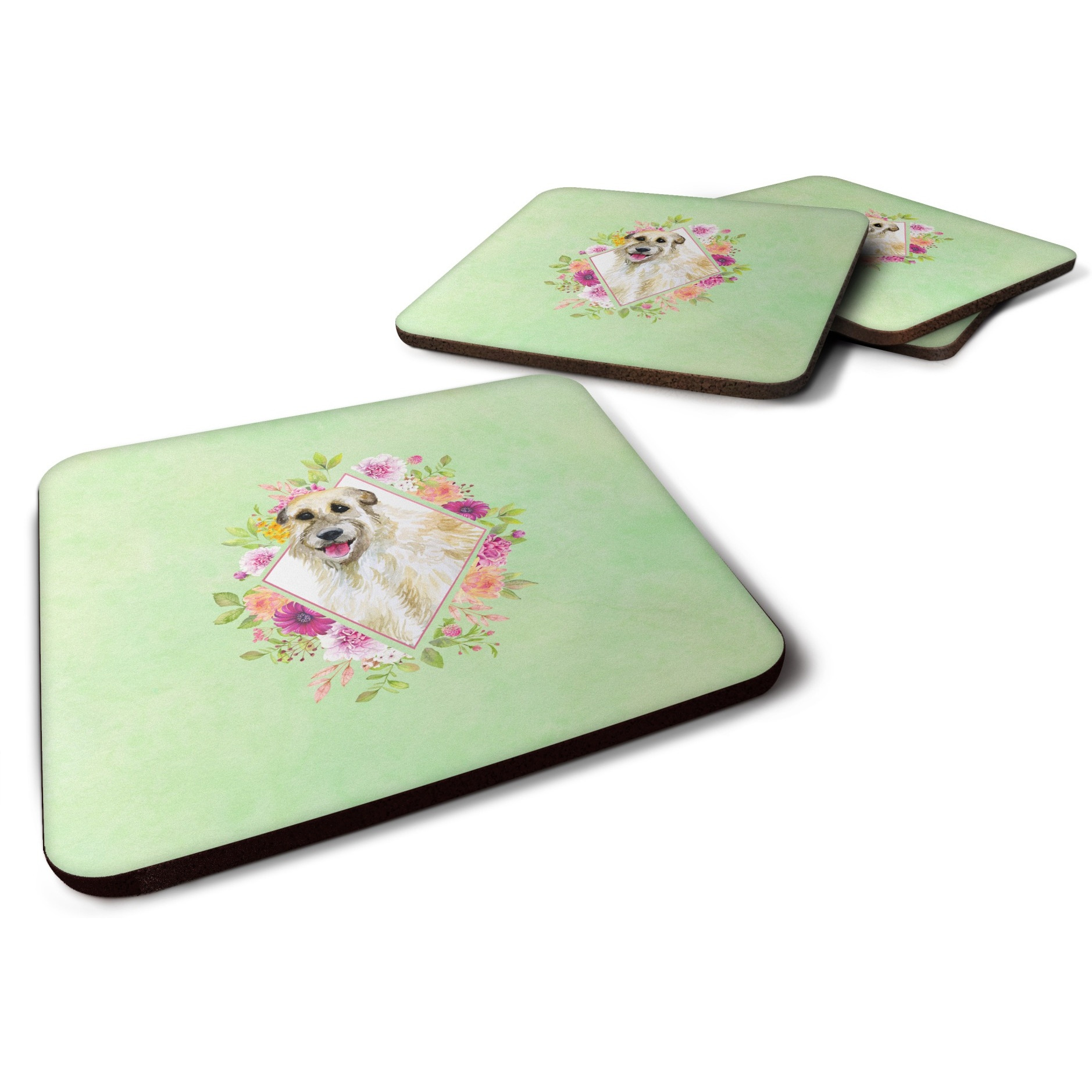 &quotCaroline's Treasures CK4313FC Irish Wolfhound Green Flowers Foam Set of 4 coasters, Multicolor"
