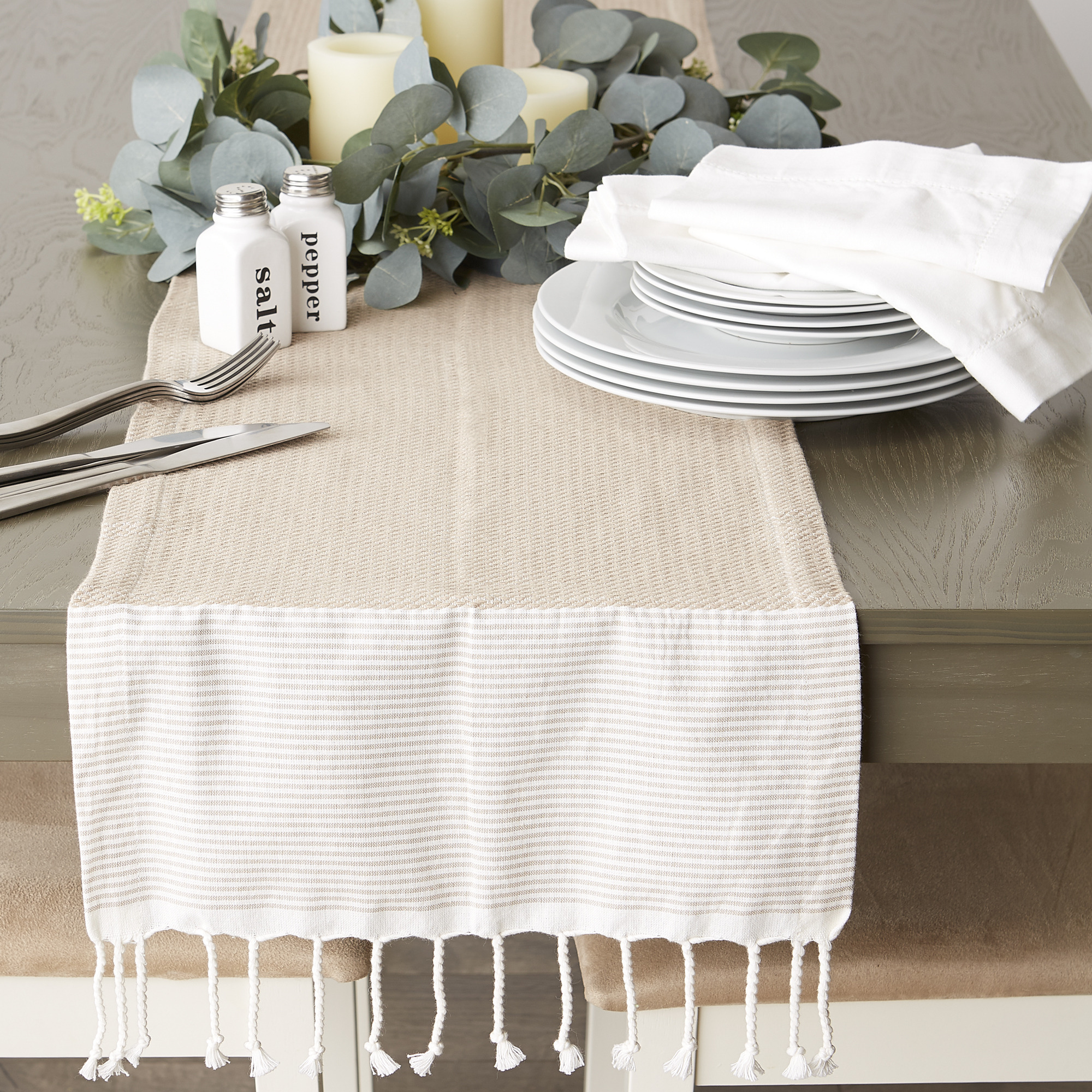 DII Stone Bordered Dobby Table Runner 15x72