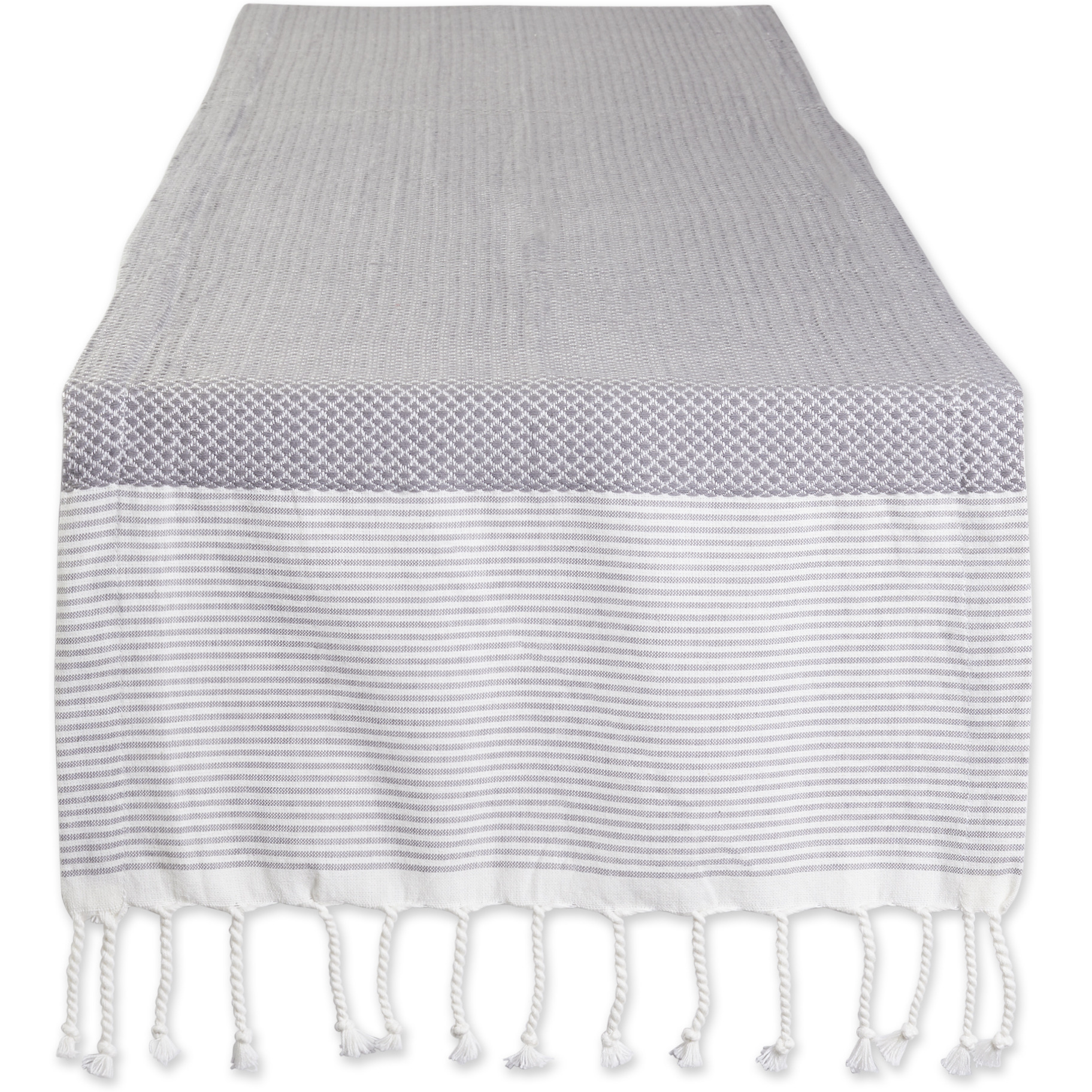 DII Gray Bordered Dobby Table Runner 15x72