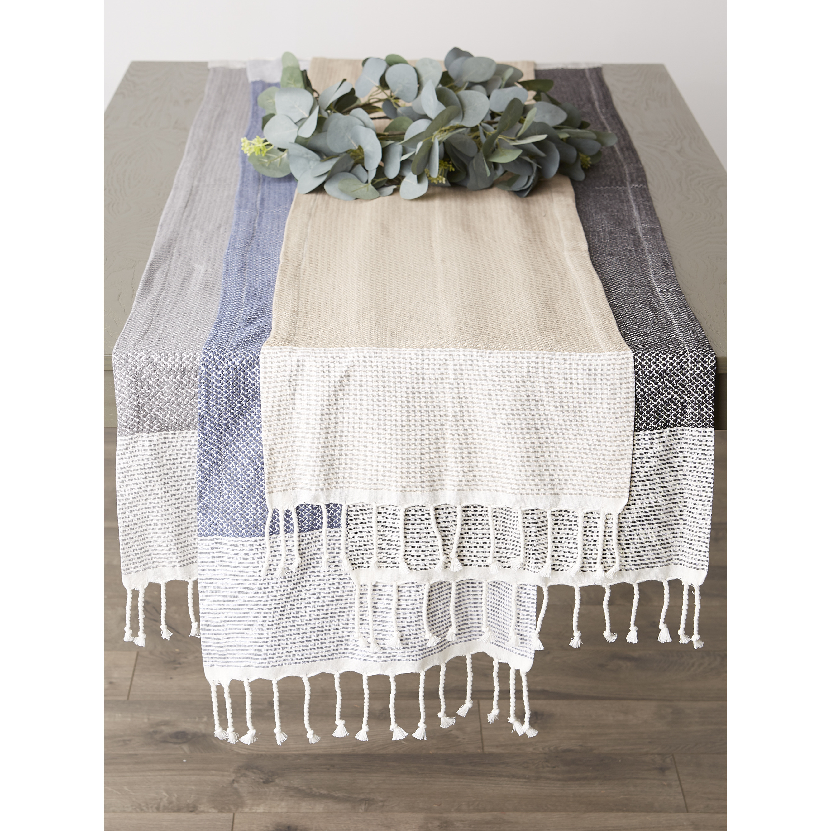 DII Gray Bordered Dobby Table Runner 15x72