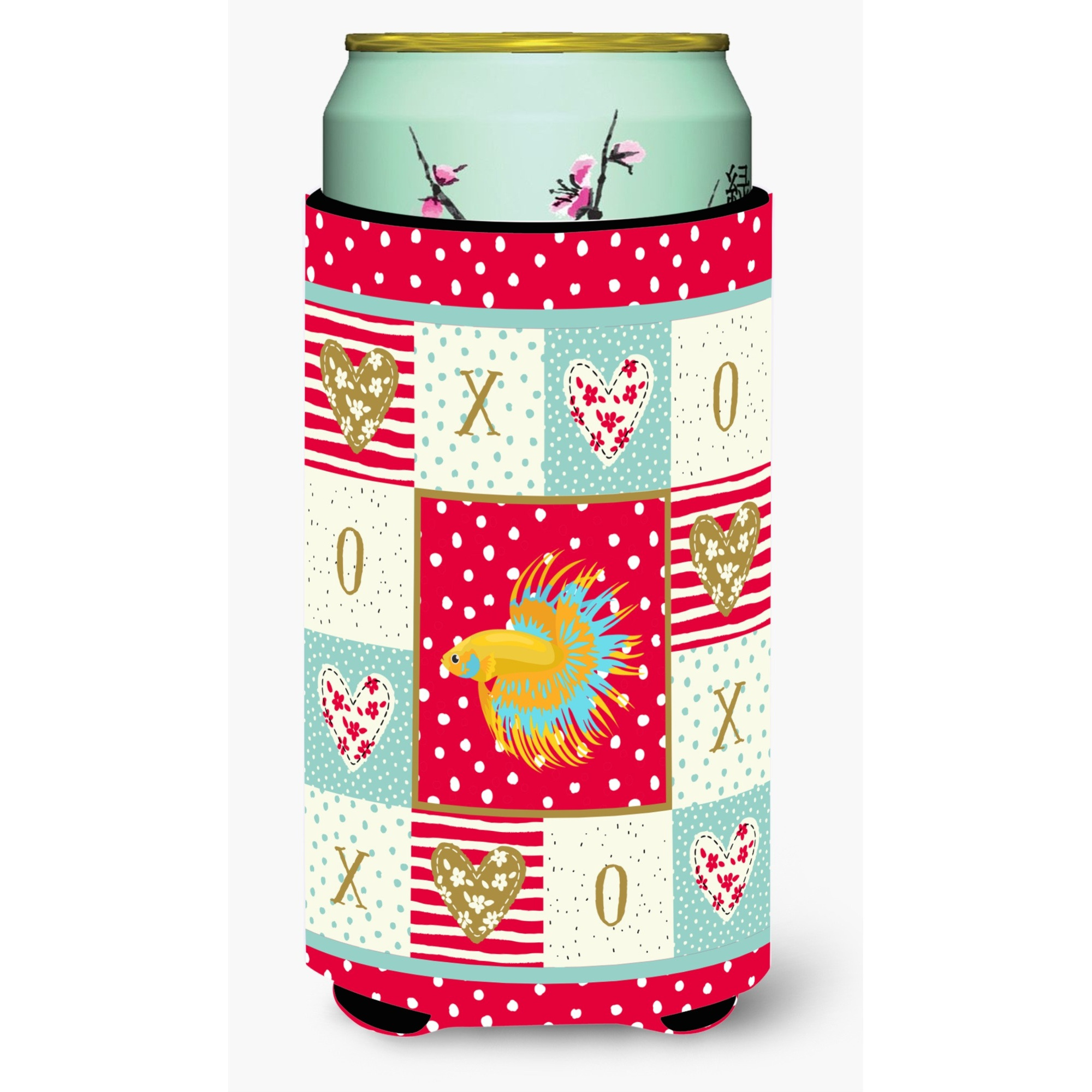 &quotCaroline's Treasures CK5484TBC CrownTail Betta Love Tall Boy Hugger cold-beverage-koozies, Multicolor"