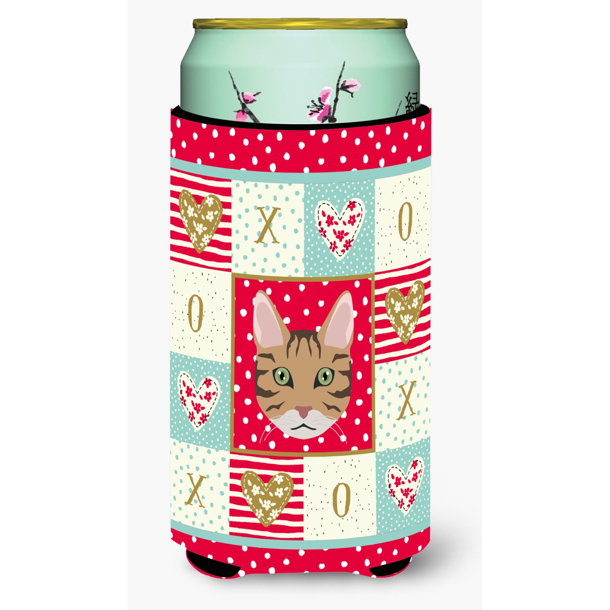 &quotCaroline's Treasures CK5098TBC California Spangled Cat Tall Boy Hugger cold-beverage-koozies, Multicolor"