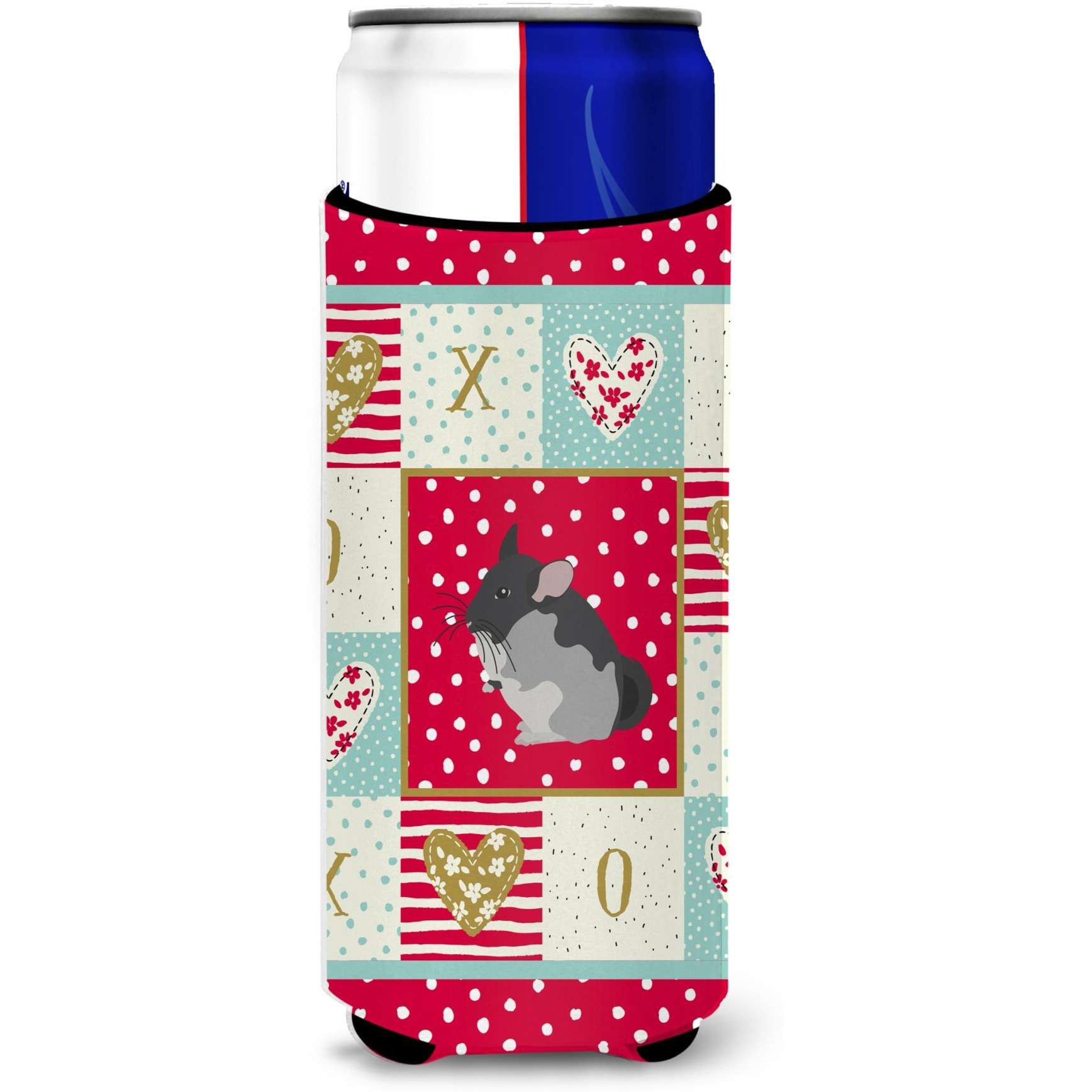&quotCaroline's Treasures CK5420MUK Black Velvet Chinchilla Love Ultra Hugger slim cans cold-beverage-koozies, Multicolor"