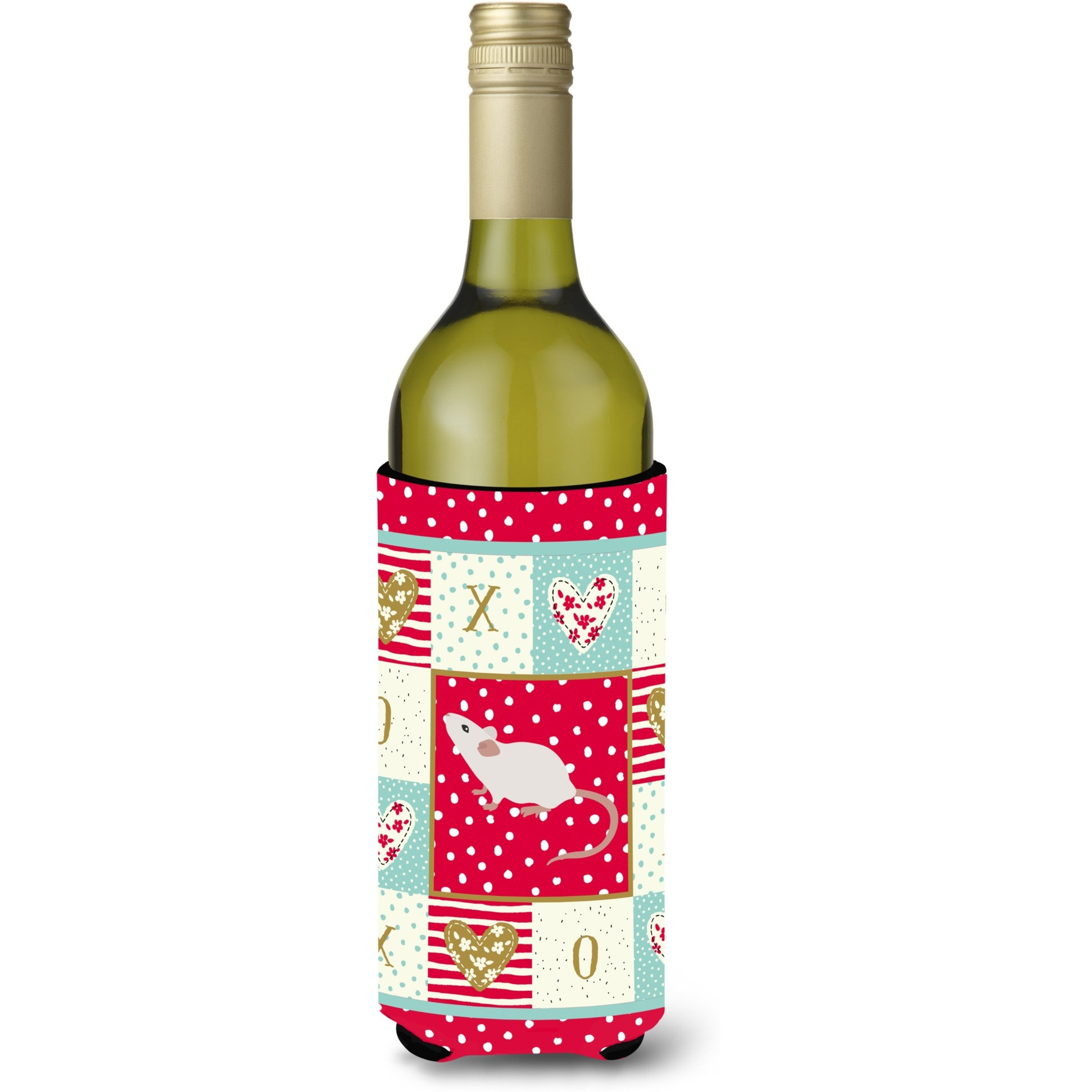 &quotCaroline's Treasures CK5454LITERK White Domestic Mouse Love Wine Bottle Hugger cold-beverage-koozies, 750 ml, Multicolor"