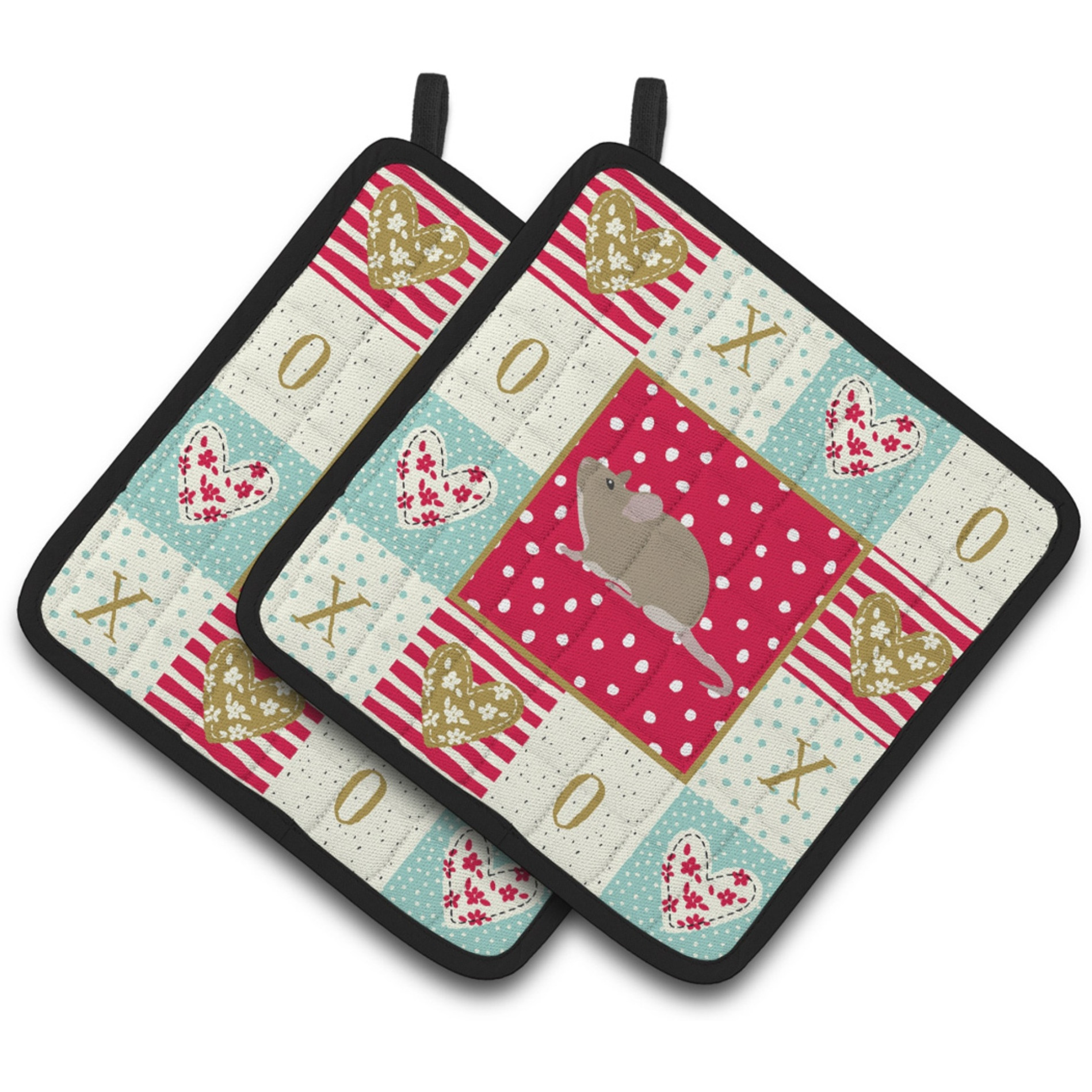&quotCaroline's Treasures CK5450PTHD Grey Domestic Mouse Love Pair of Pot Holders potholders, Multicolor"