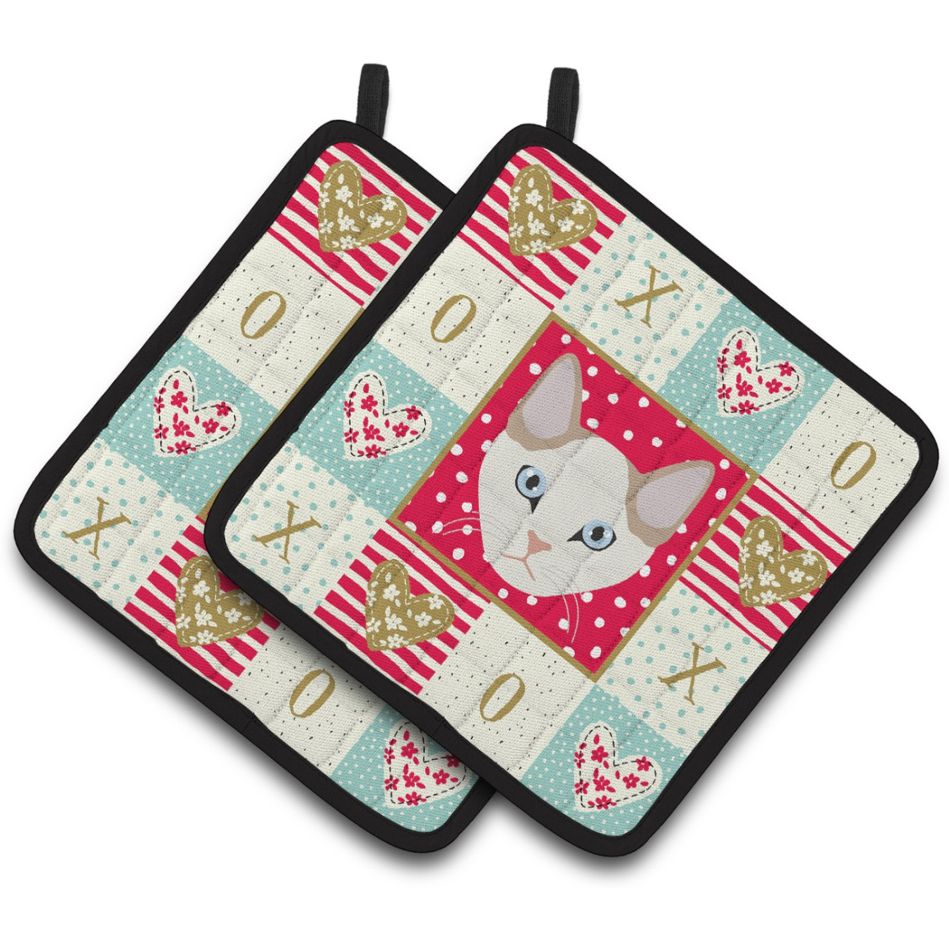 &quotCaroline's Treasures CK5125PTHD Korean Bobtail Cat Love Pair of Pot Holders potholders, Multicolor"