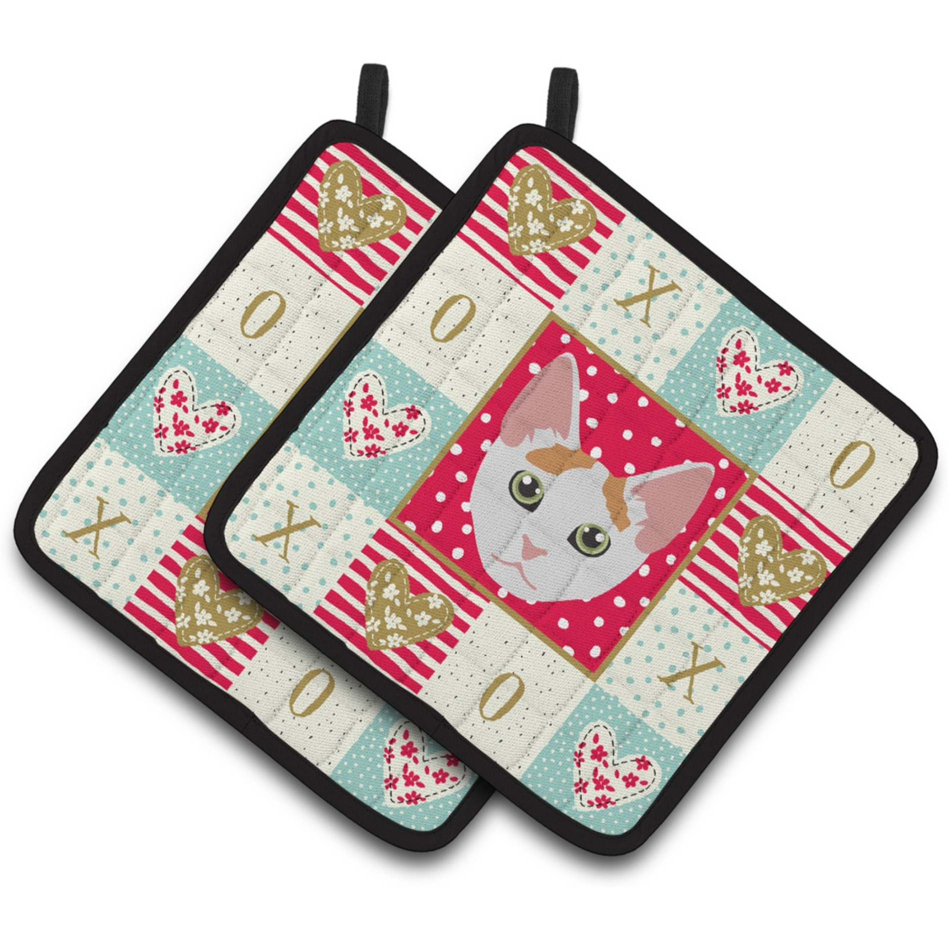 &quotCaroline's Treasures CK5122PTHD Japanese Bobtail Cat Love Pair of Pot Holders potholders, Multicolor"