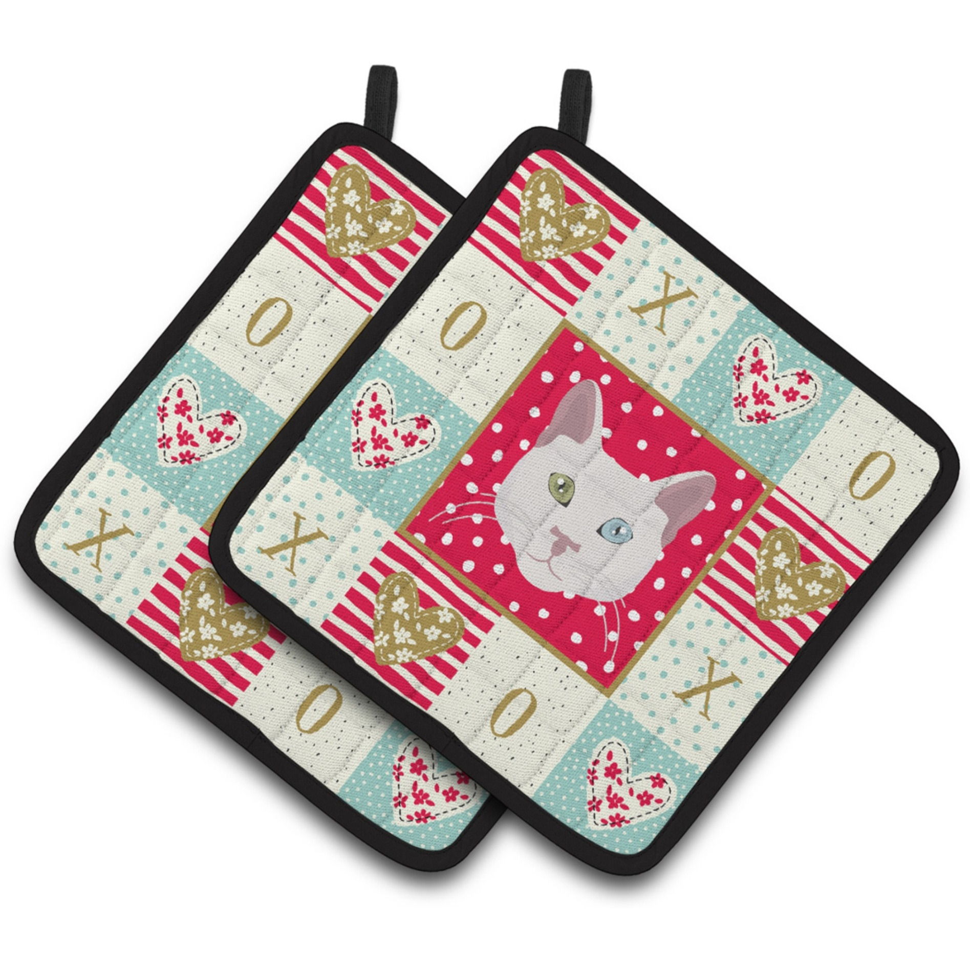 &quotCaroline's Treasures CK5123PTHD Khao Manee Cat Love Pair of Pot Holders potholders, Multicolor"