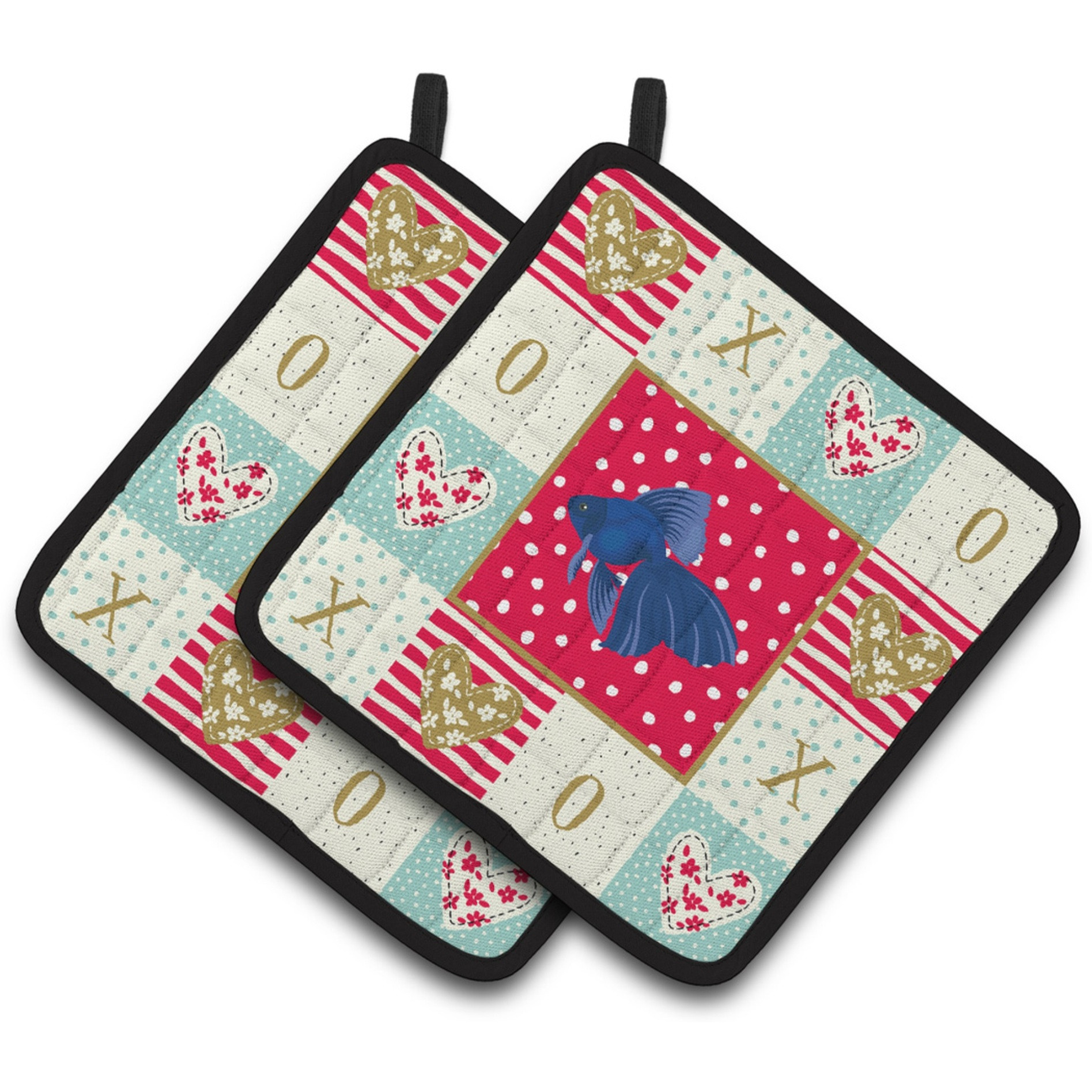 &quotCaroline's Treasures CK5481PTHD Veiltail Goldfish Love Pair of Pot Holders potholders, Multicolor"